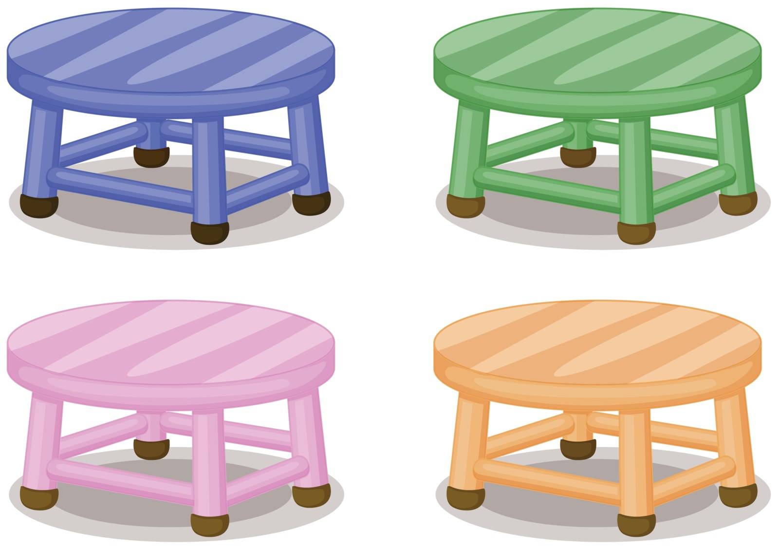 Illustration of four colored stools on white
