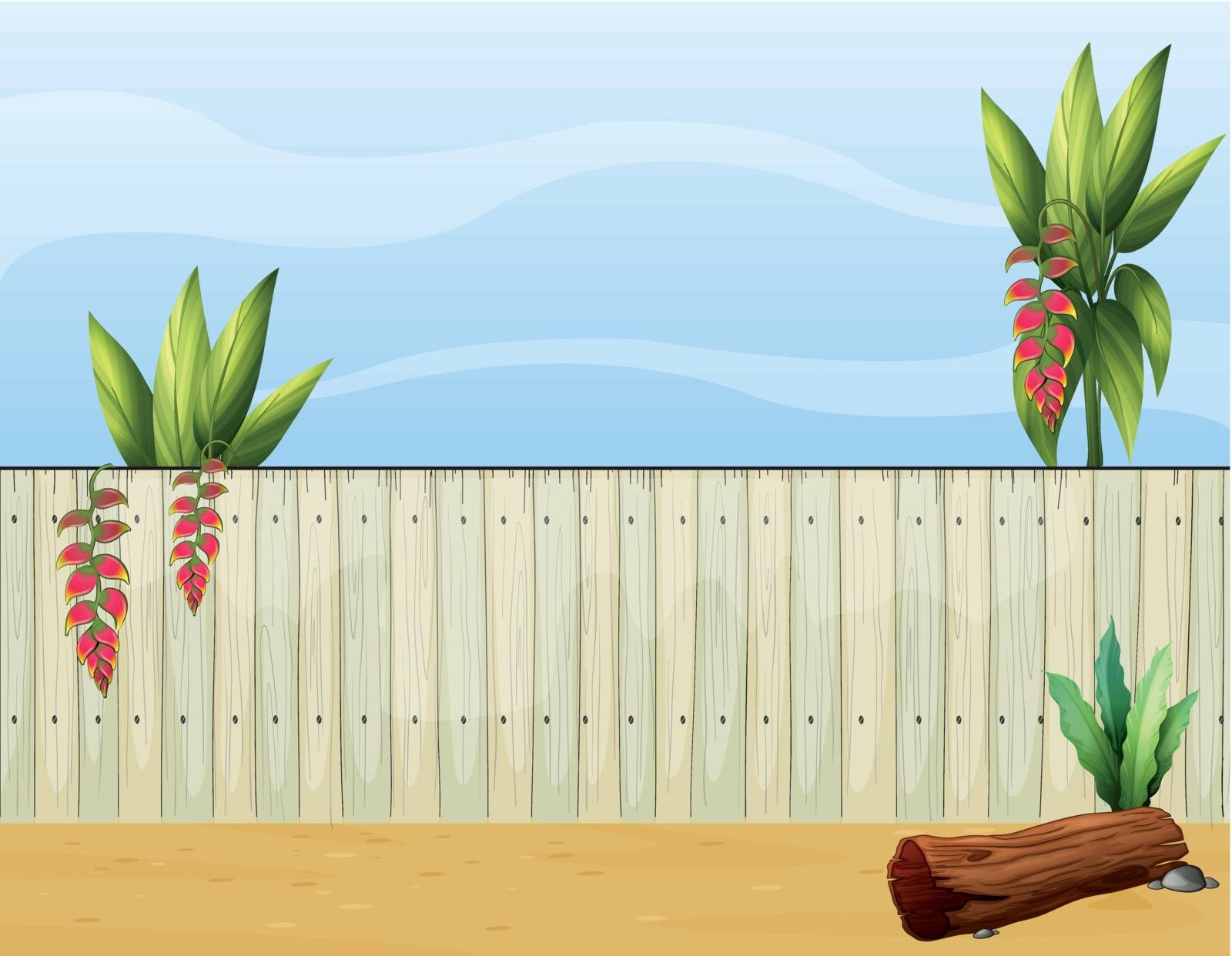 Illustration of a dry wood piece and a fence