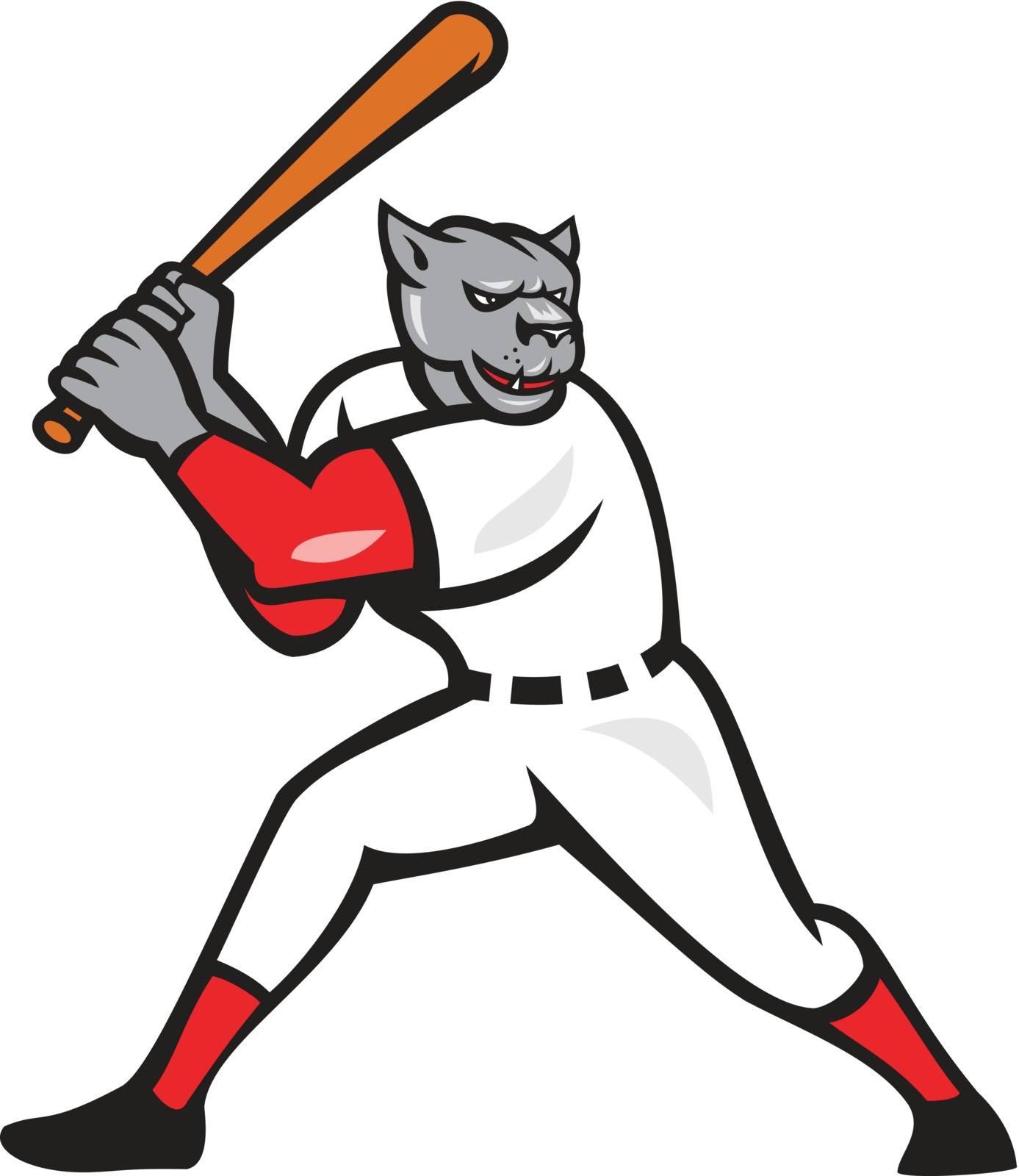Illustration of a black panther baseball player batter hitter batting viewed from side done in cartoon style isolated on white background.