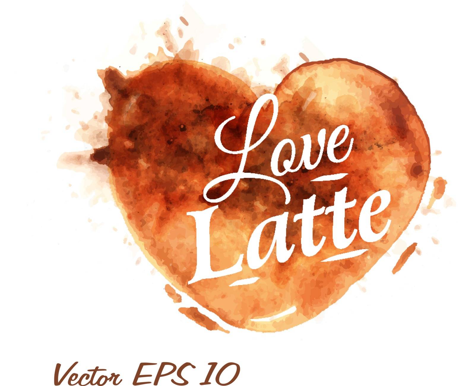 Heart drawn pour coffee with the inscription love latte with splashes and blots prints Cup vector 10