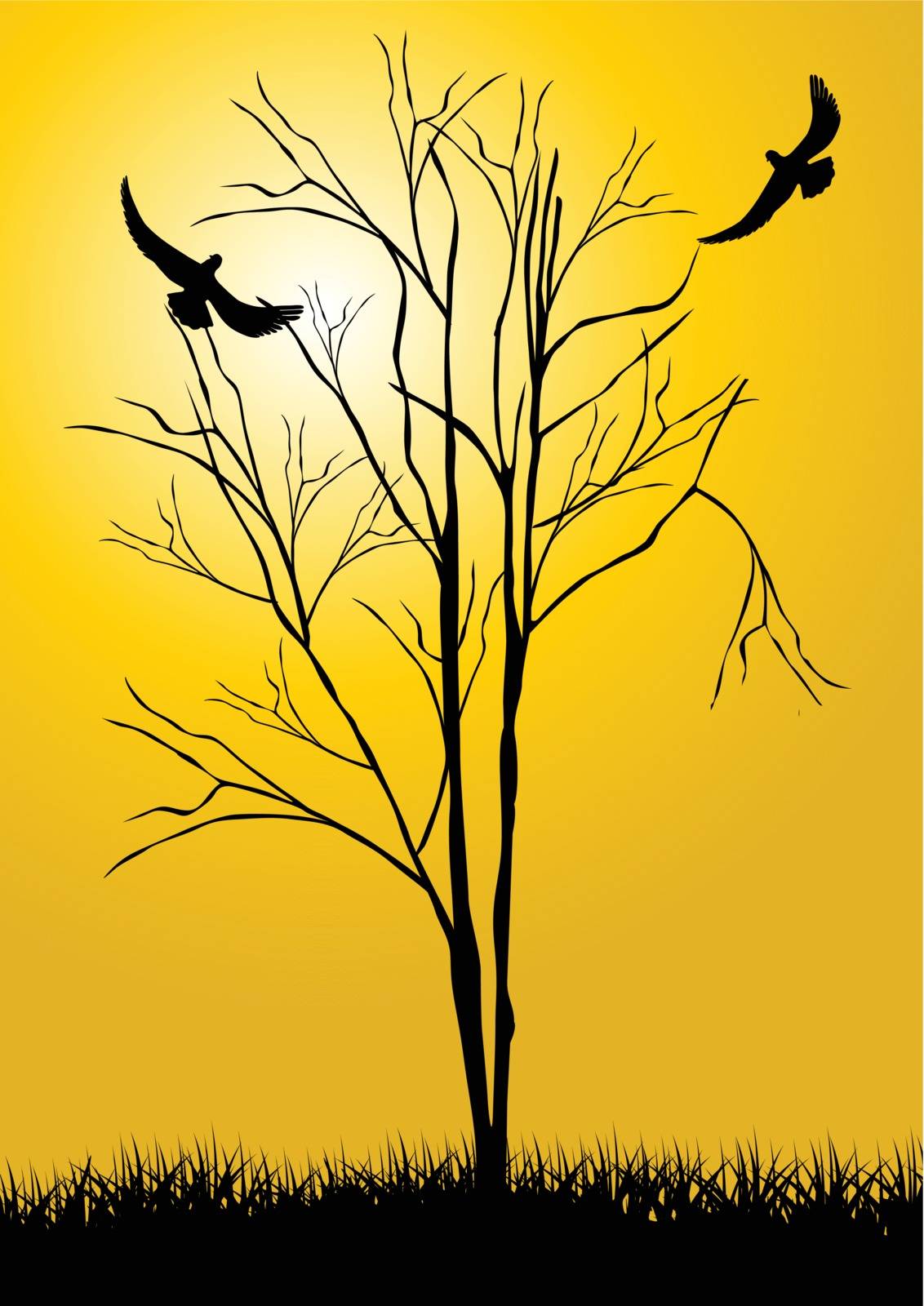 Bare tree and bird - vector illustration