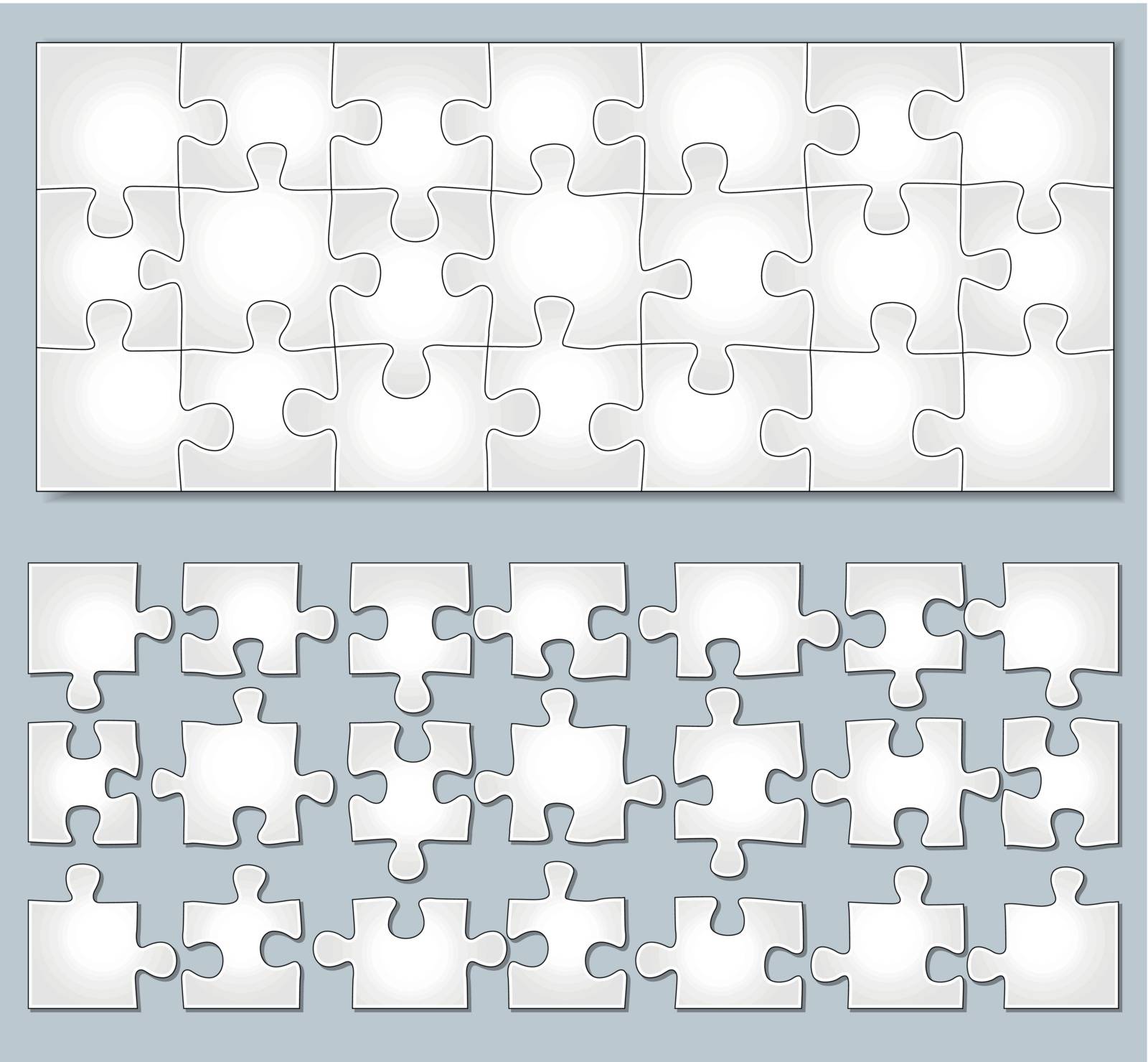 Vector illustration of horizontal jigsaw puzzle with separate elements
