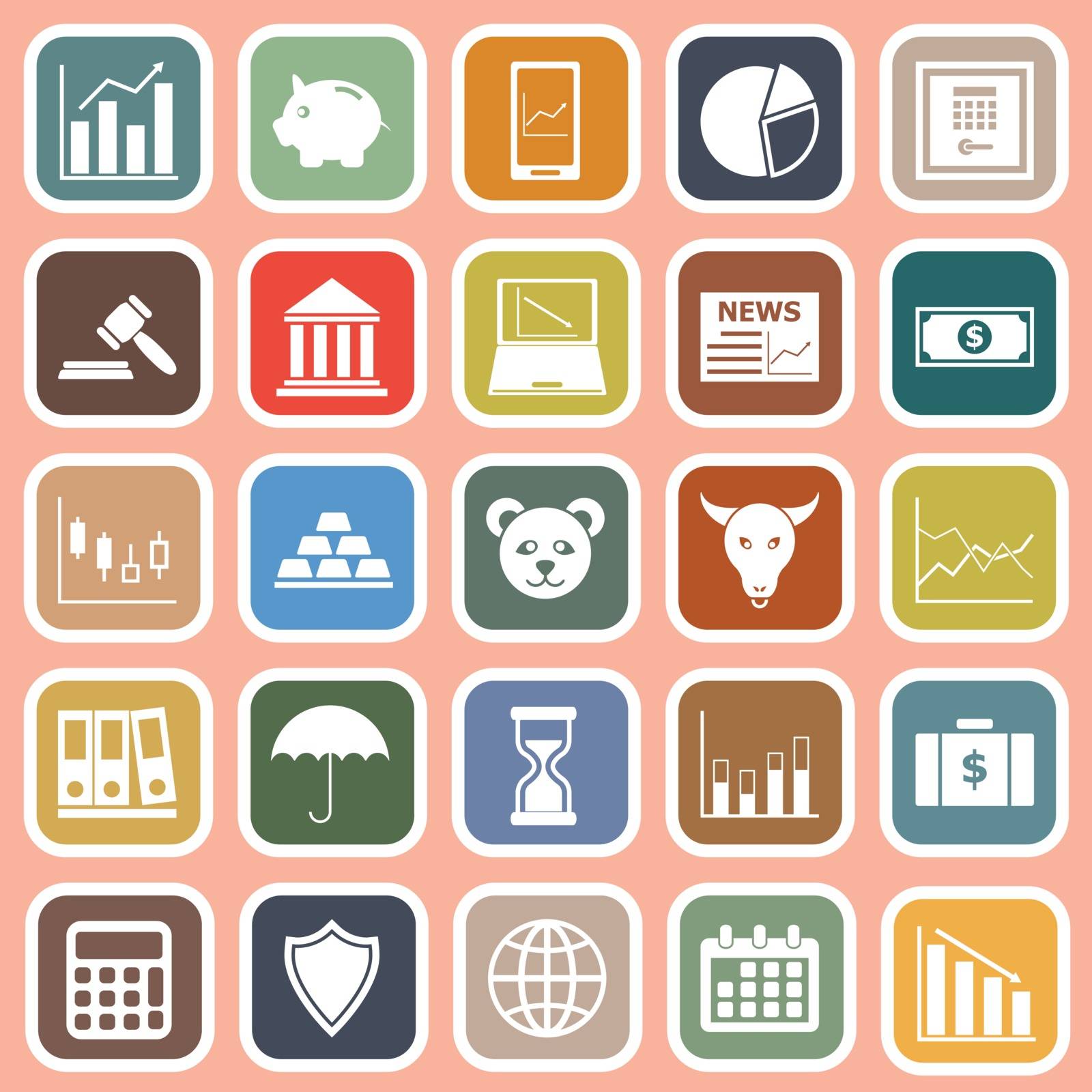 Stock market flat icons on red background by punsayaporn