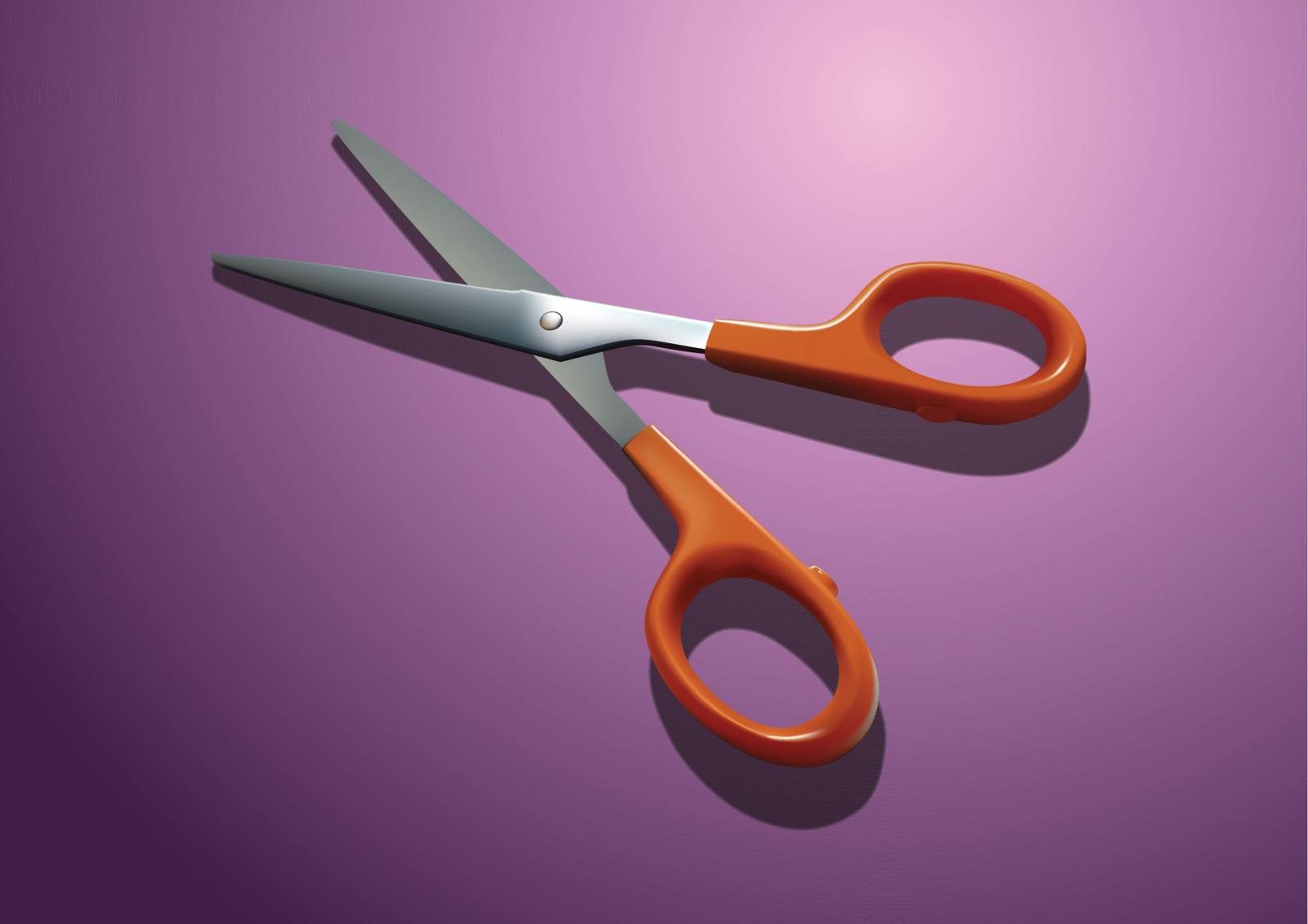 Photo-realistic Orange Plastic Scissors with transparent shadow isolated from background so you can replace purple with whatever you want and shadow will remain realistic. Created with blends.