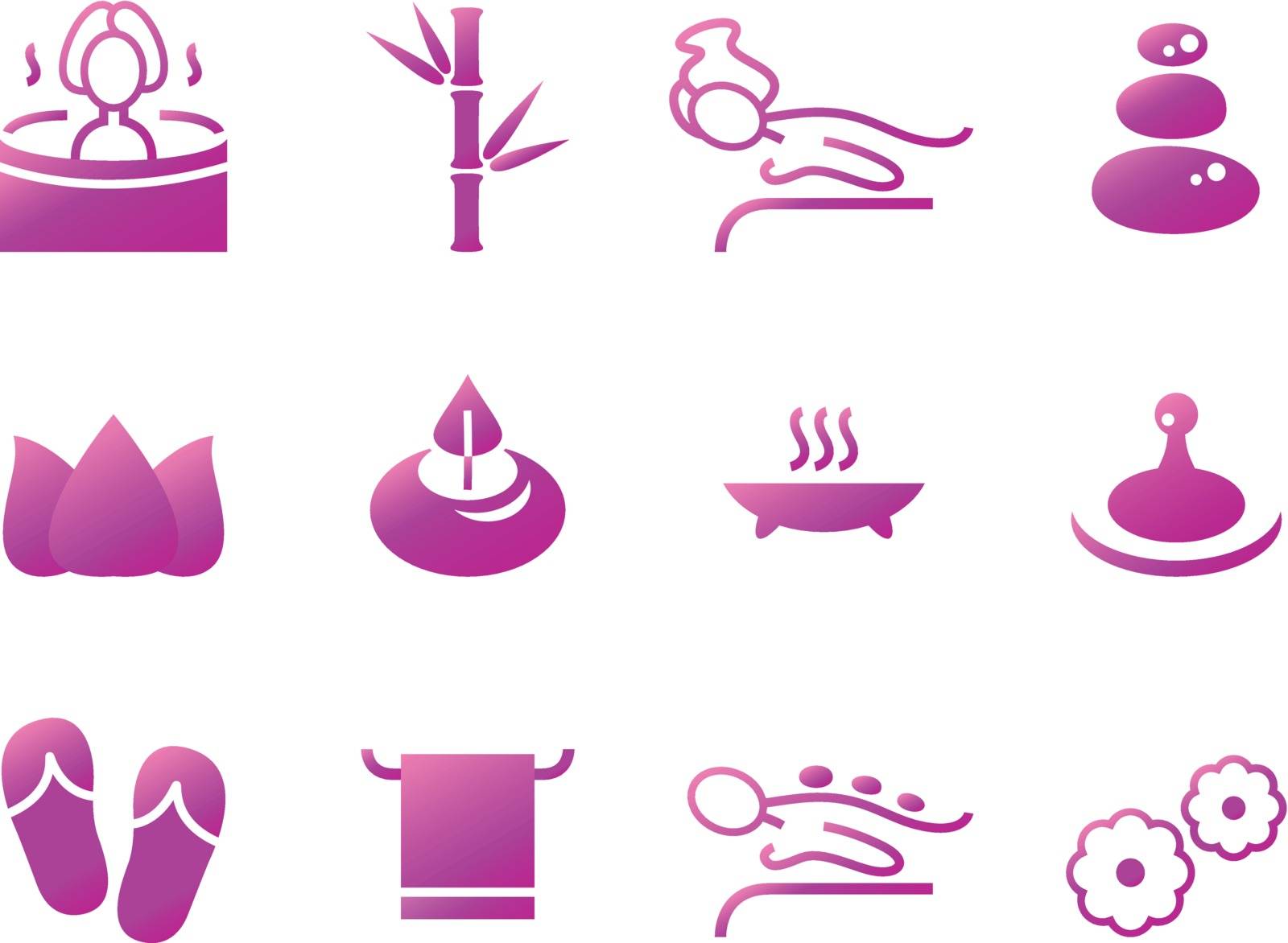 Set of beautiful wellness, spa, sauna and massage vector icons.