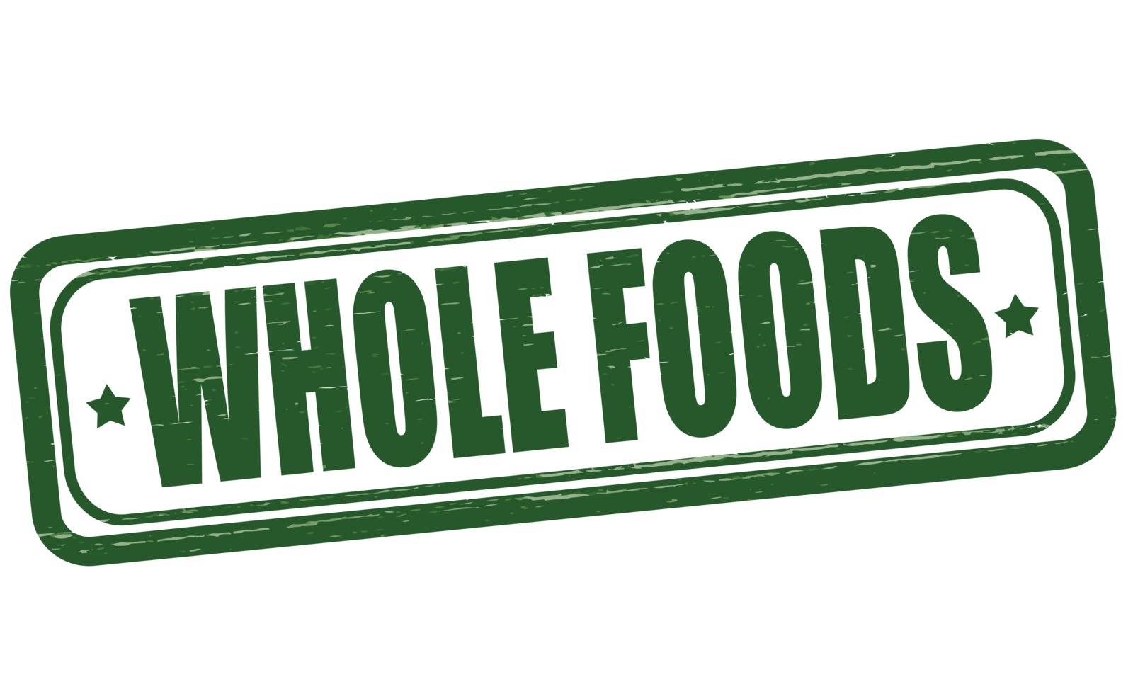 Stamp with text whole foods inside, vector illustration
