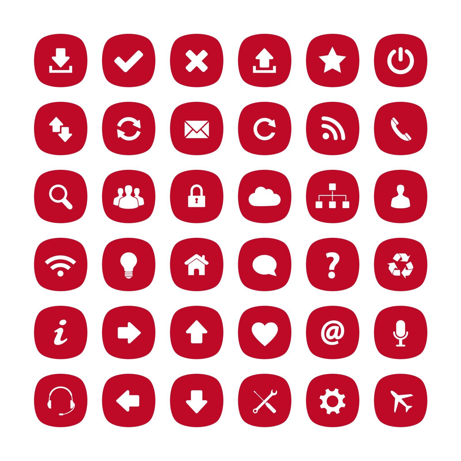 Set of red flat rounded square icons