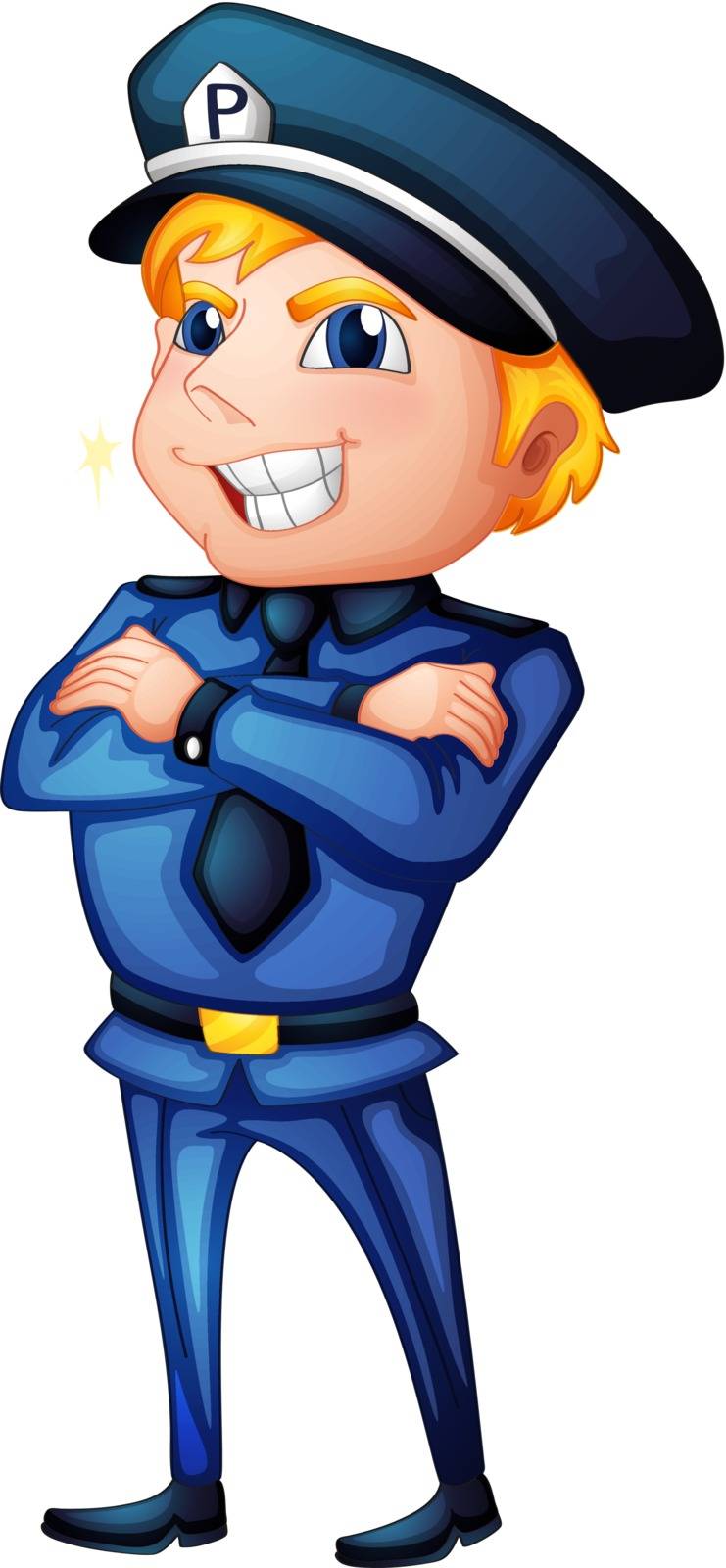 Illustration of a policeman with a complete uniform on a white background