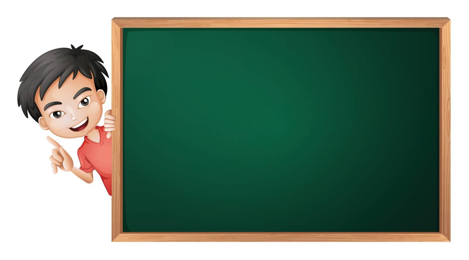 illustration of a boy and a green board on a white background