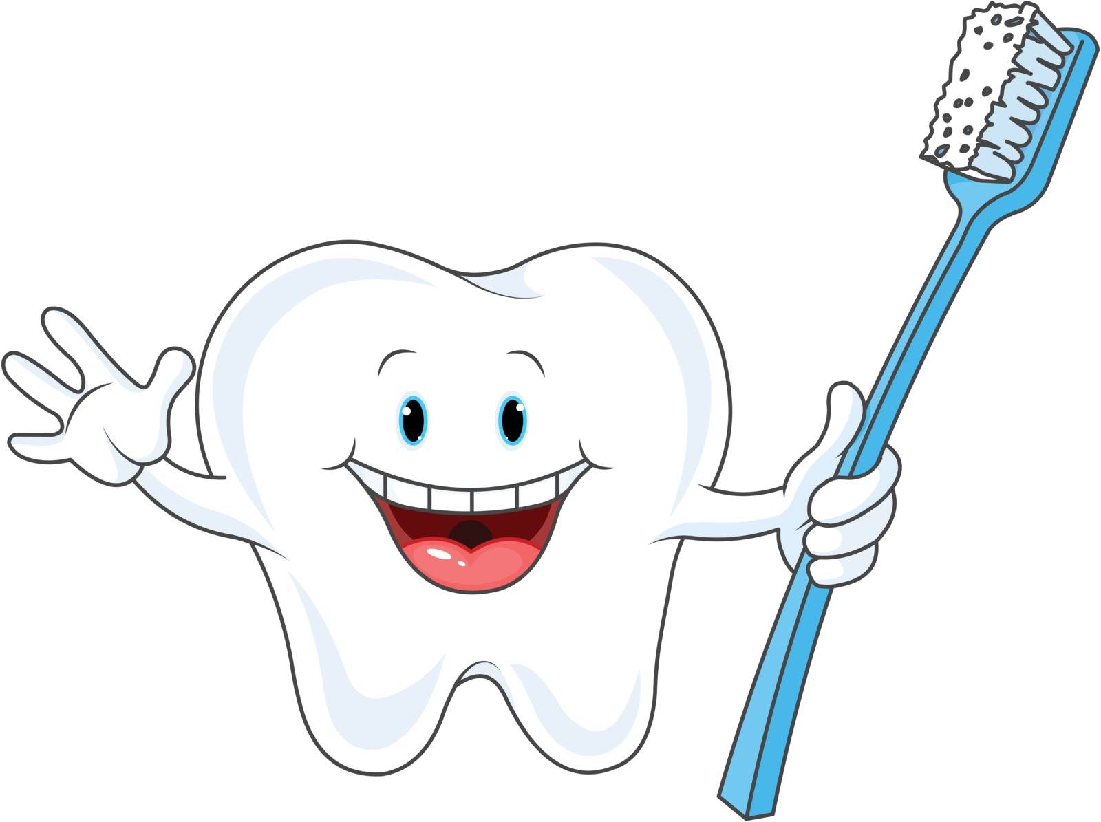 Cartoon Tooth Character holding toothbrush