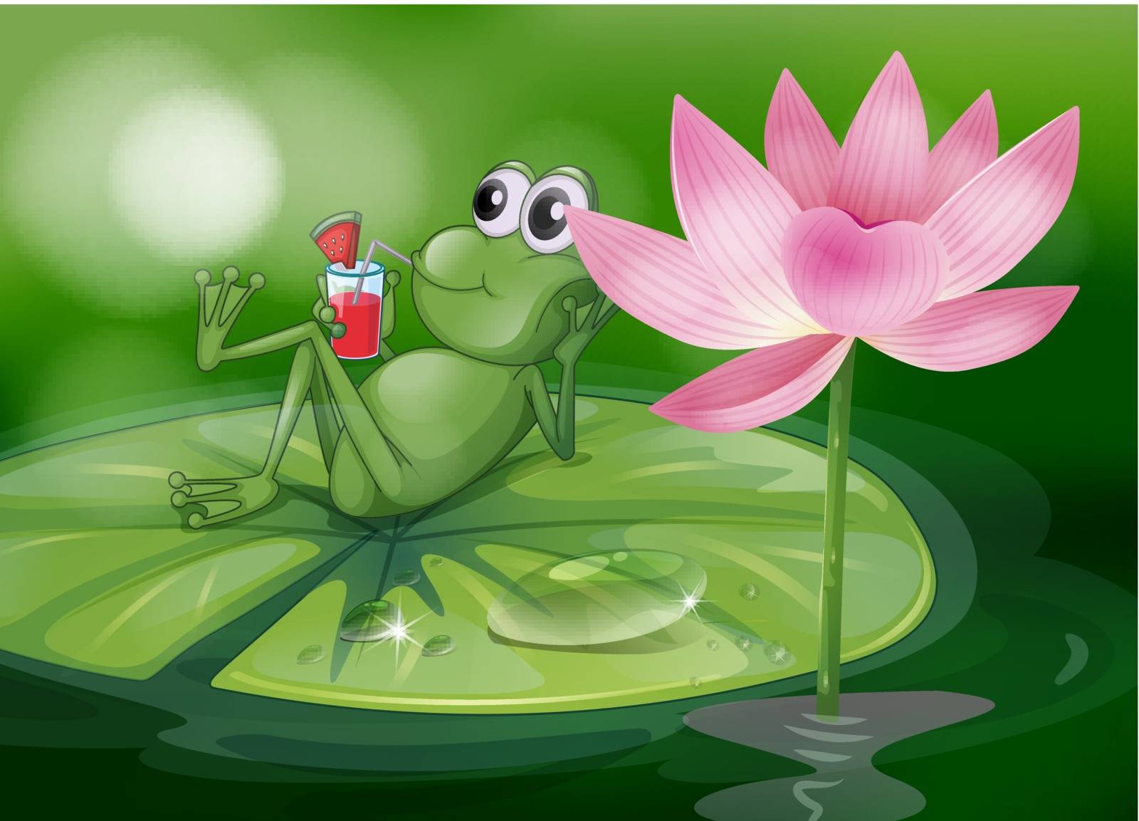 Illustration of a frog above the waterlily