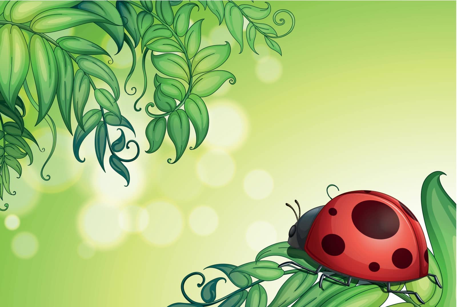 Illustration of a bug above the green leaves