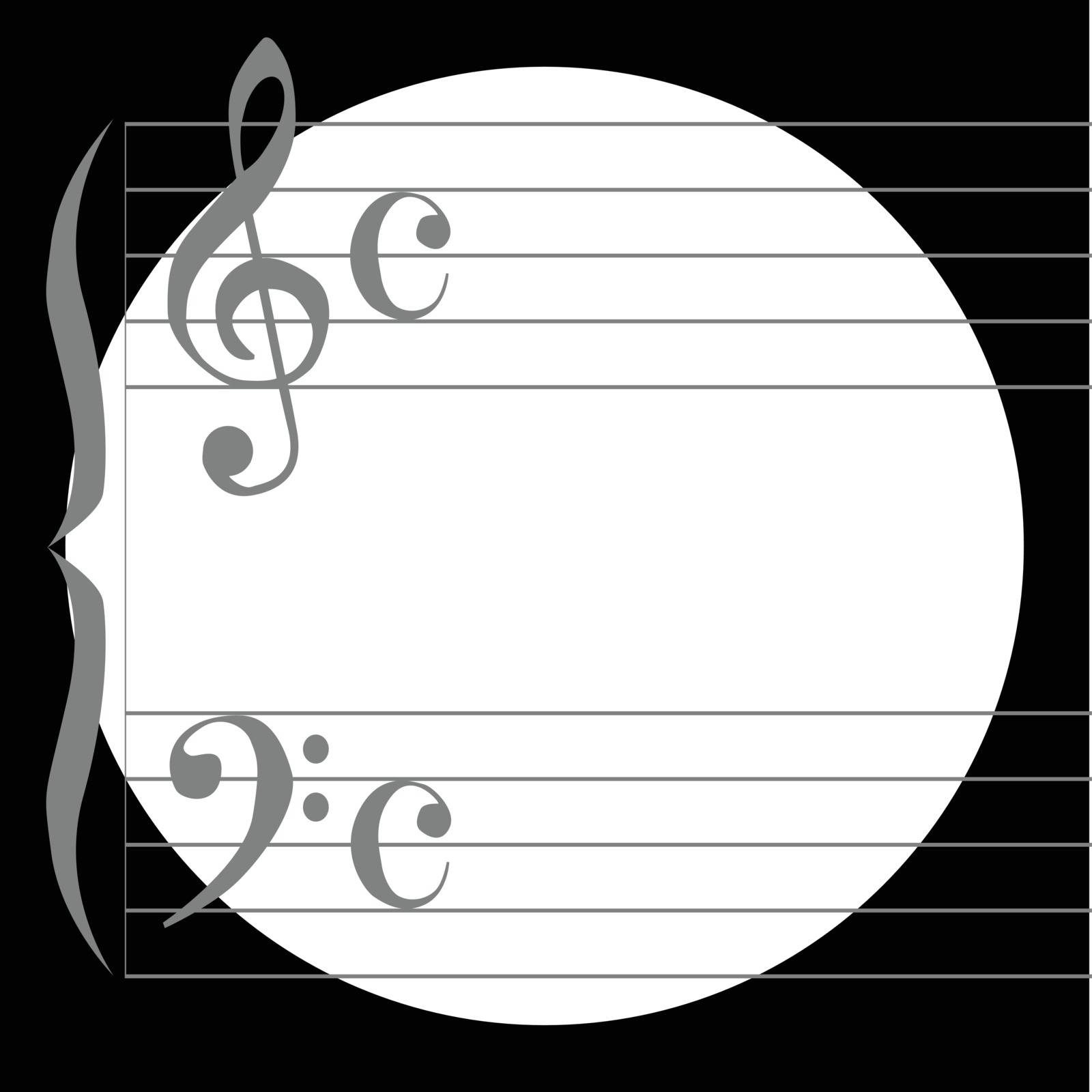 A black and white circle with the a musical stave foreground
