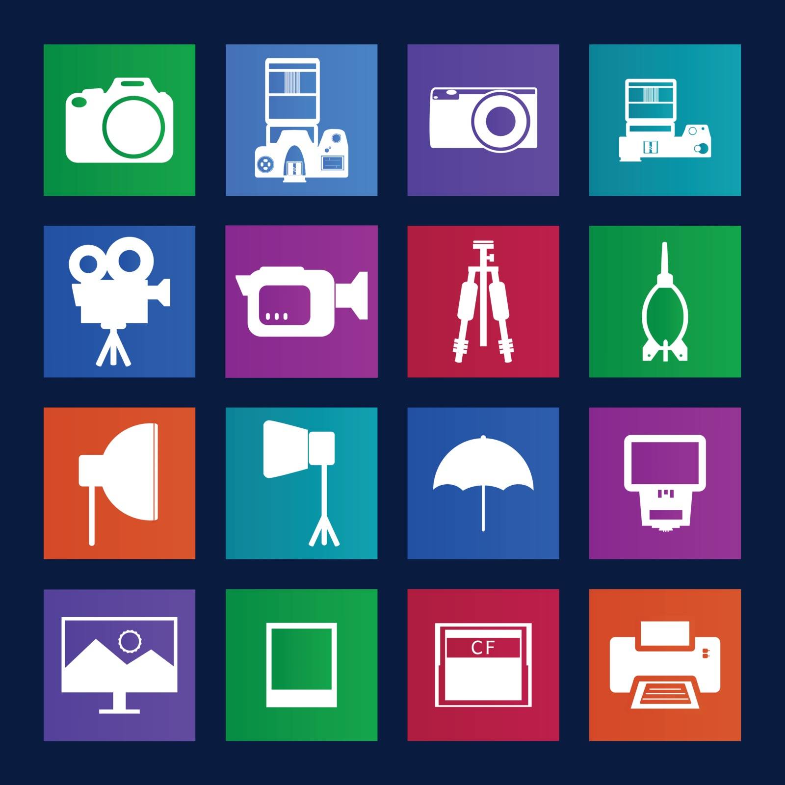 Metro style collection of Camera and accessory icons.Vector EPS1 by jakgree