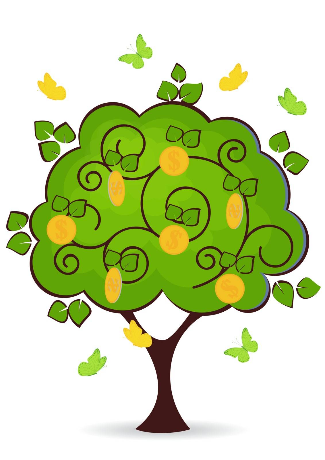 money tree with leaves and dollars vector
