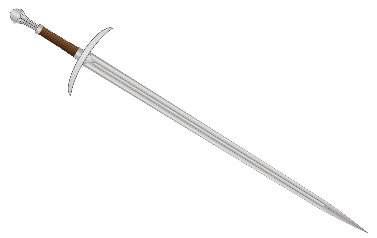 A sword typical of a knight of old isolated on a white background