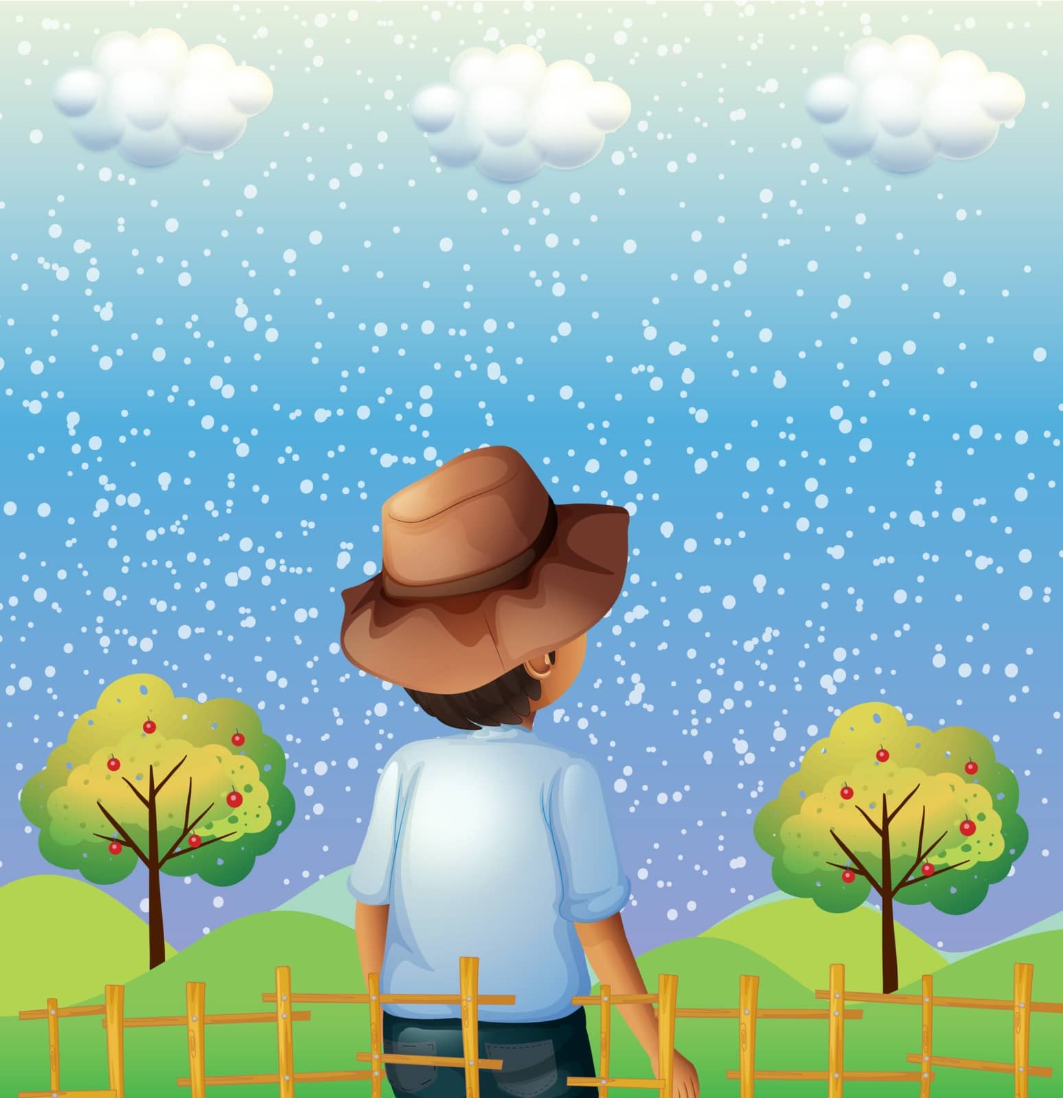 Illustration of a boy watching the sky