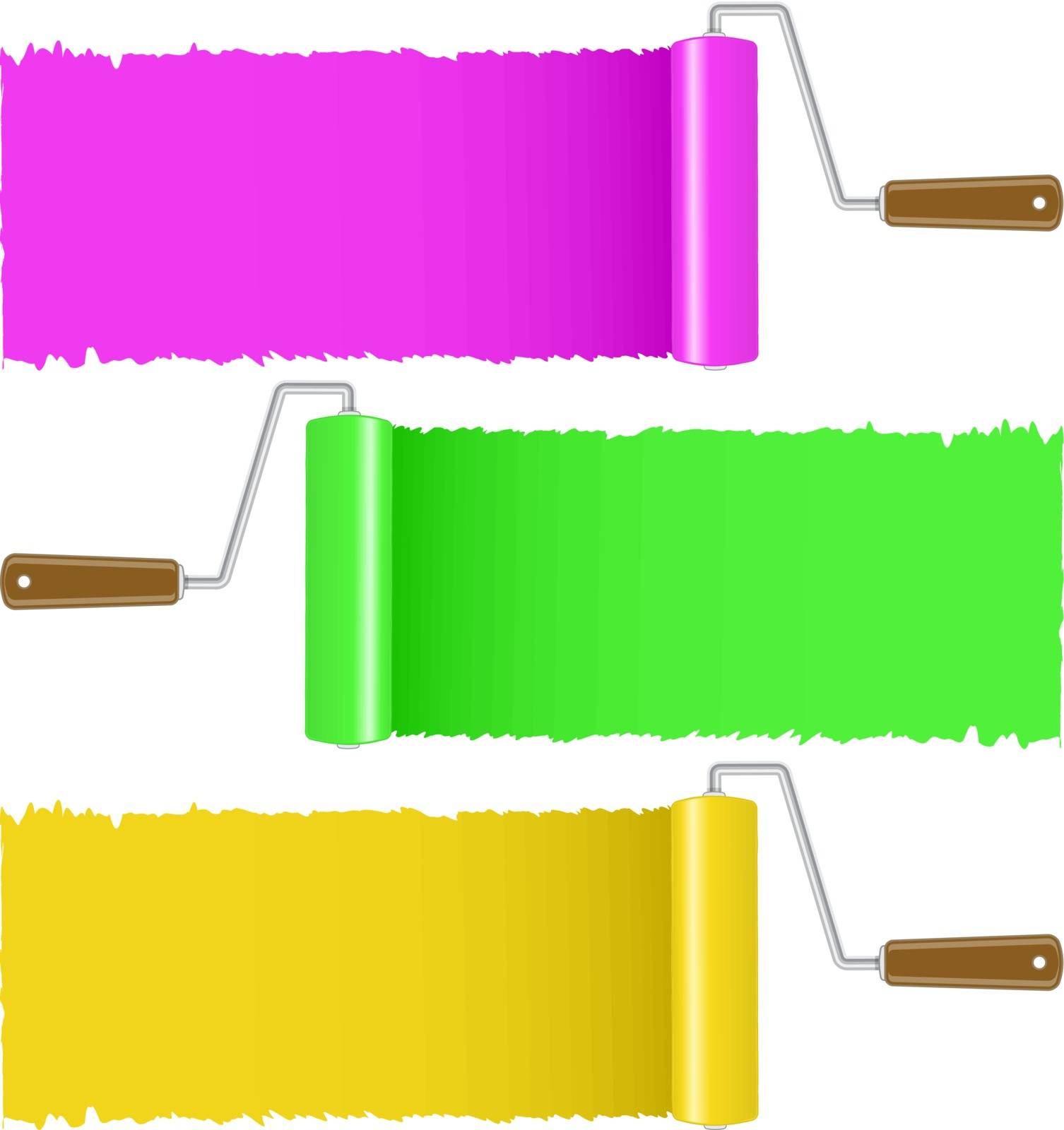 Set of colorful paint roller brush, vector illustration