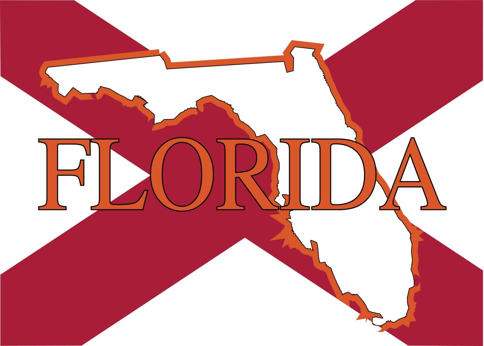 An outline map of Florida with the cross from the flag