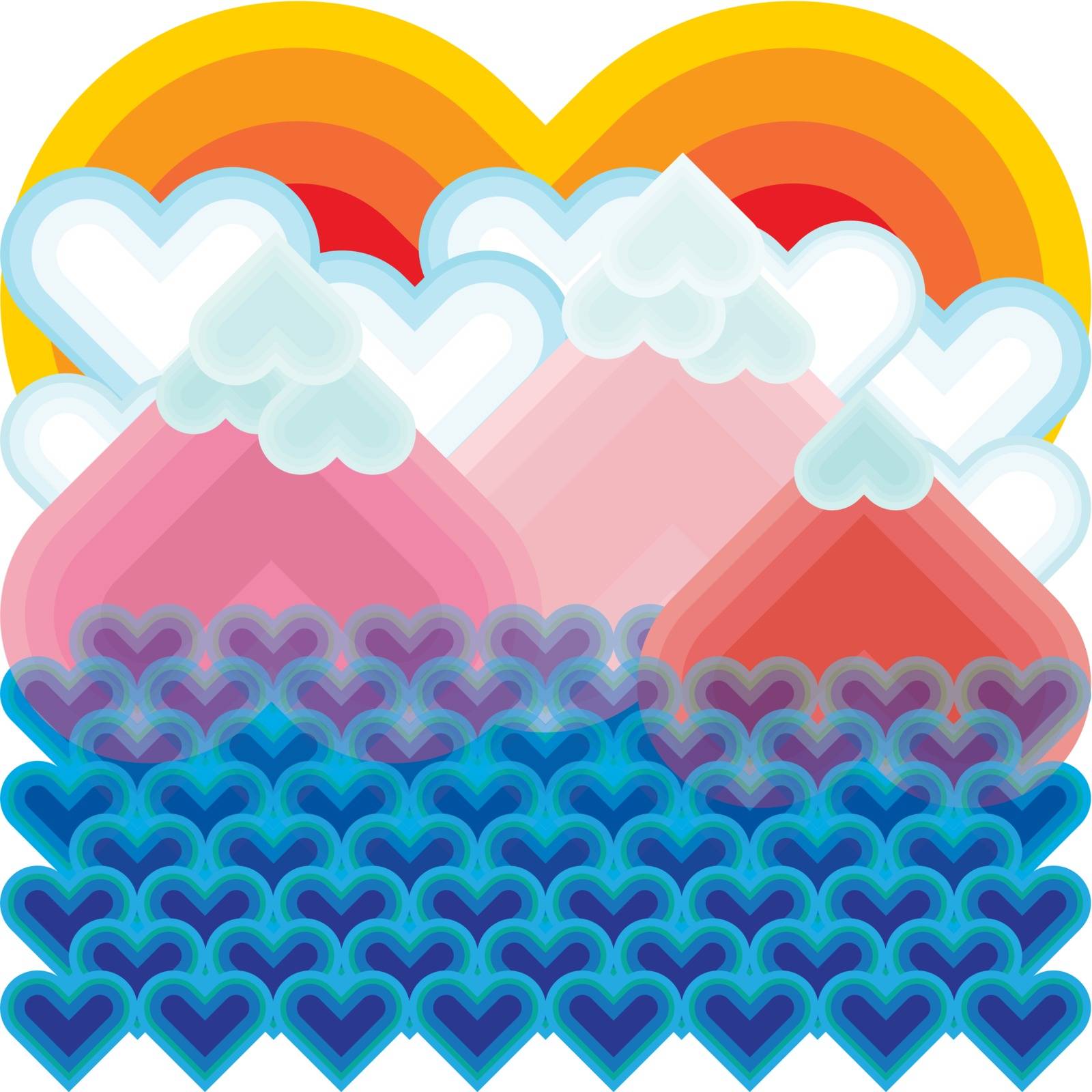 Seascape heart illustrate vector color.