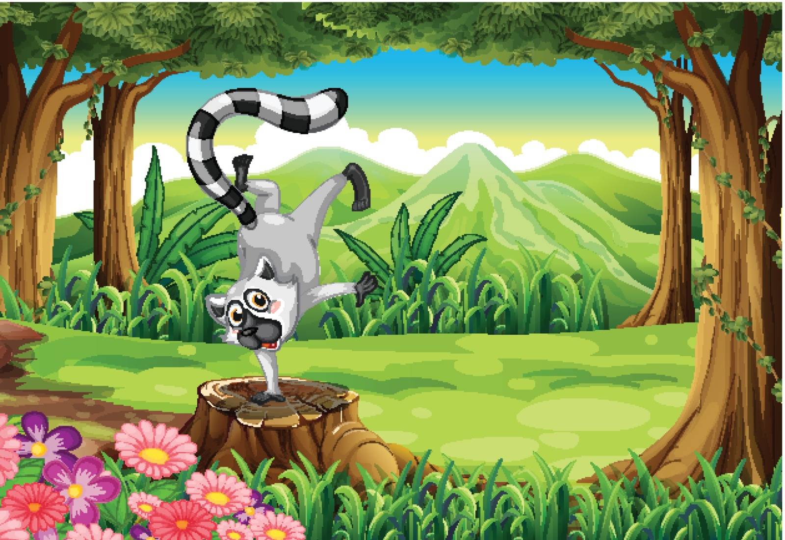 Illustration of a wild lemur at the forest