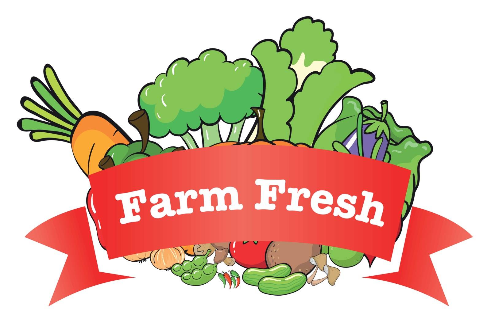 Illustration of a farm fresh label with fresh vegetables on a white background