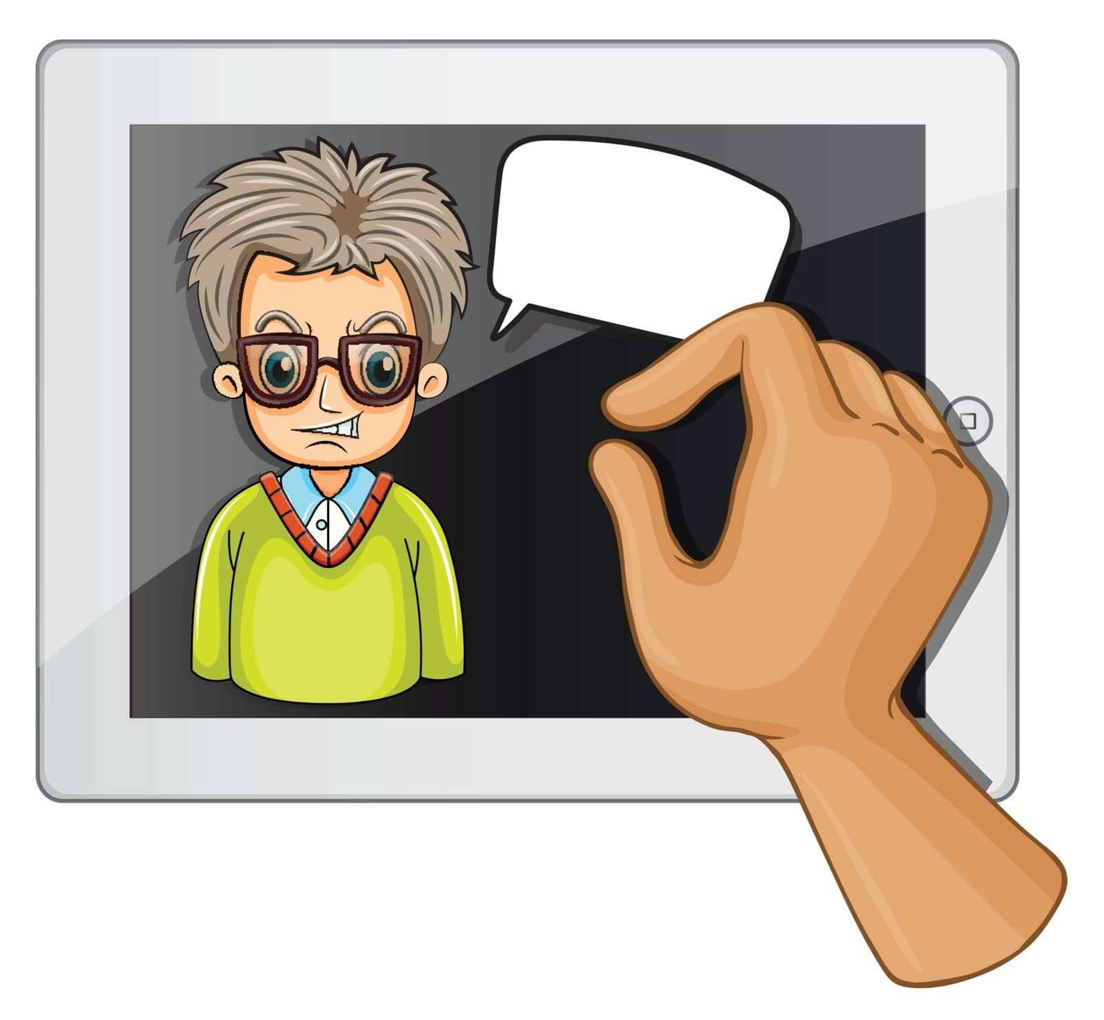Illustration of a man inside the gadget with a rectangular callout on a white background