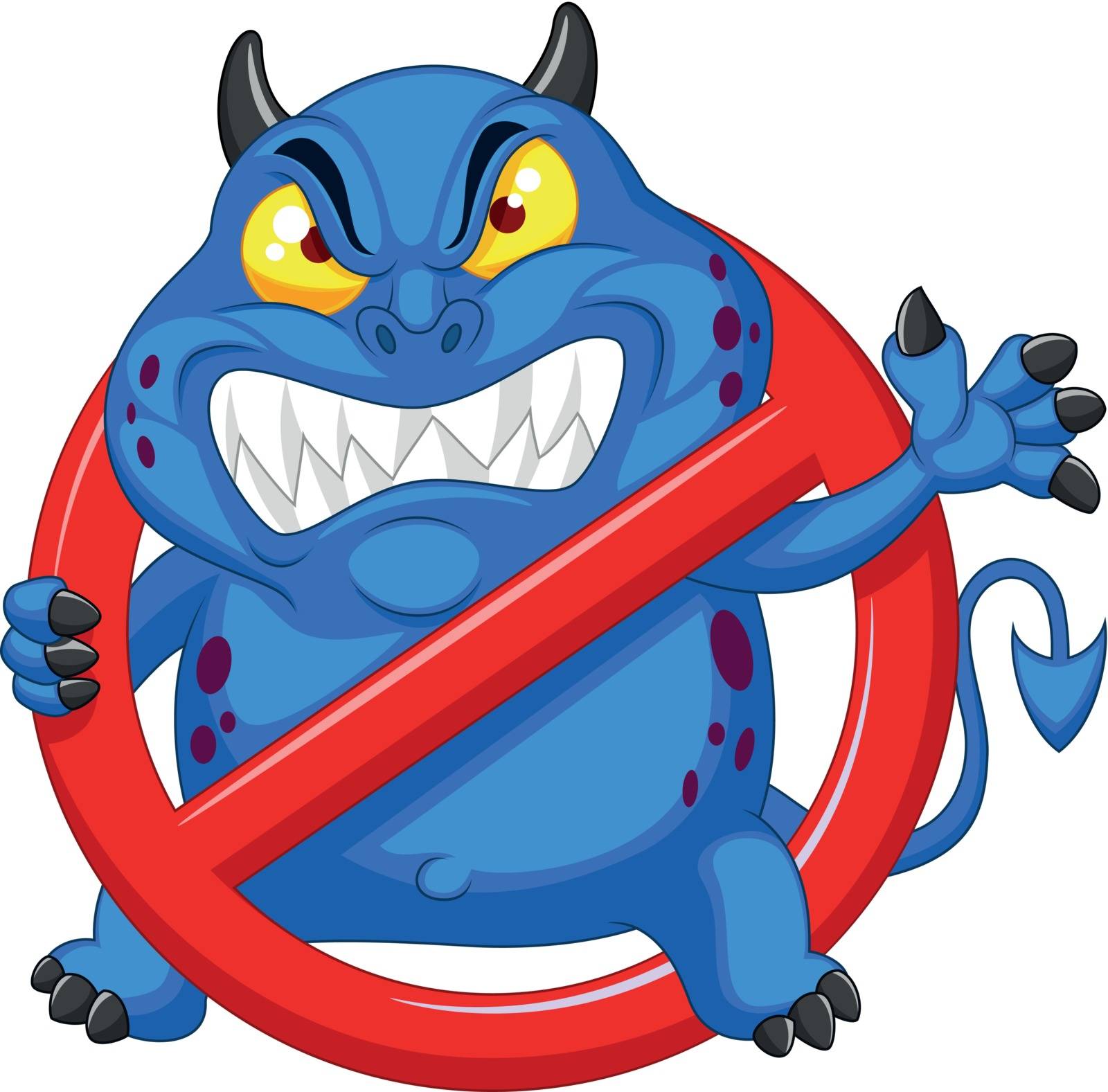Vector Illustration Of Stop virus - blue virus in red alert sign