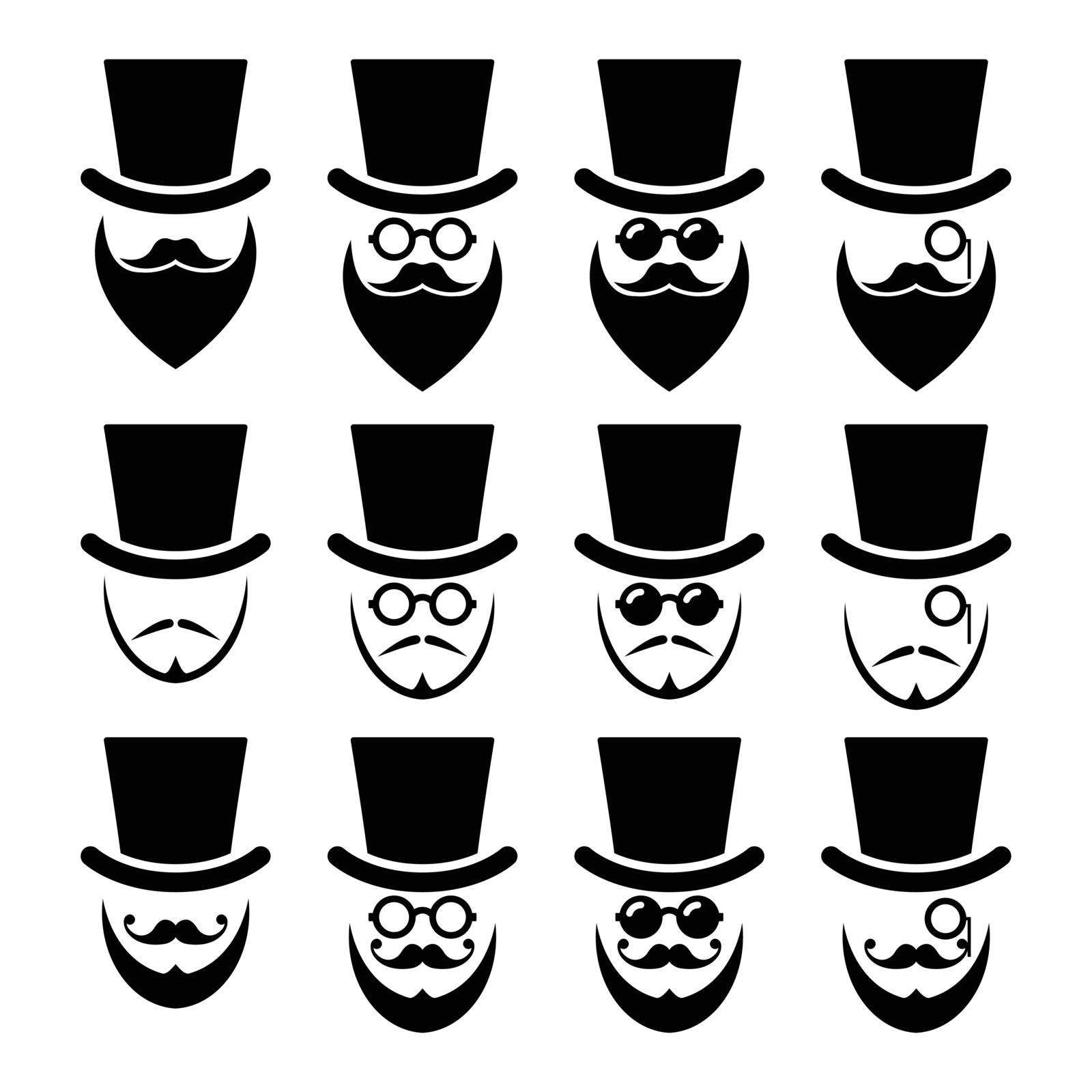 Man with hat with beard and glasses icons set by RedKoala