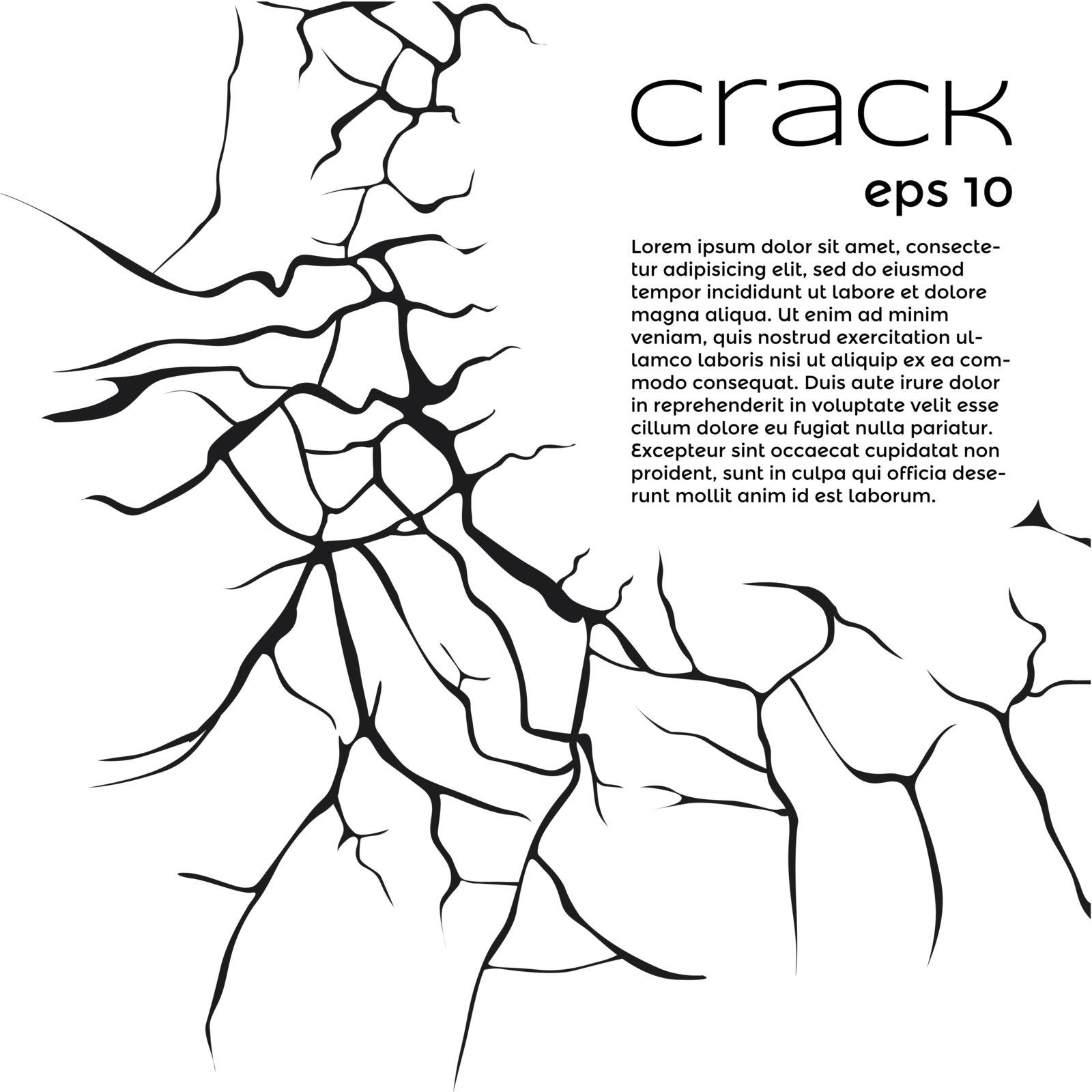 a large number of cracks in a different direction on a white background