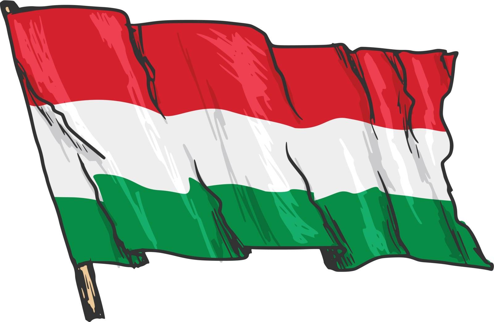 hand drawn, sketch, illustration of flag of Hungary
