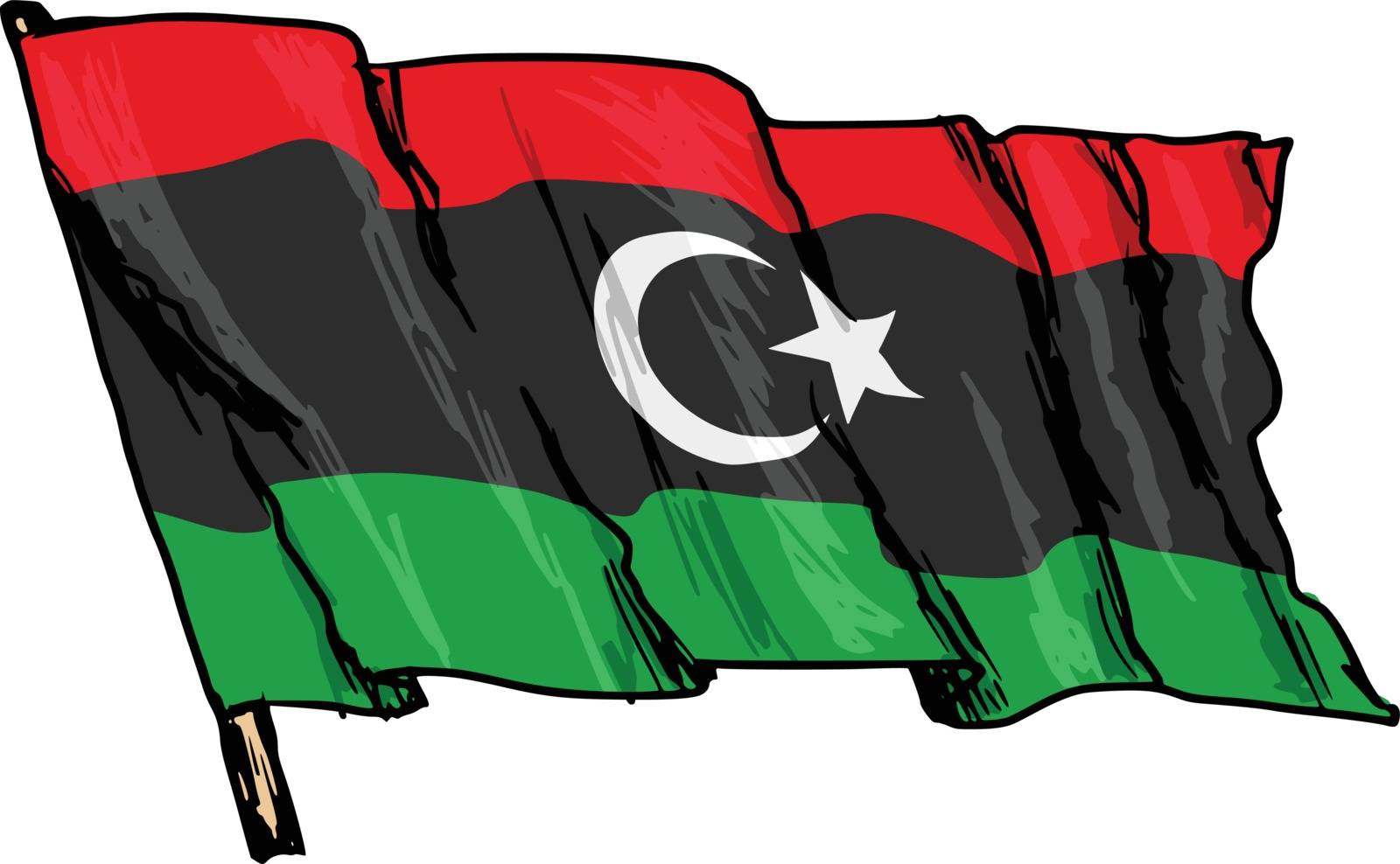 hand drawn, sketch, illustration of flag of Libya