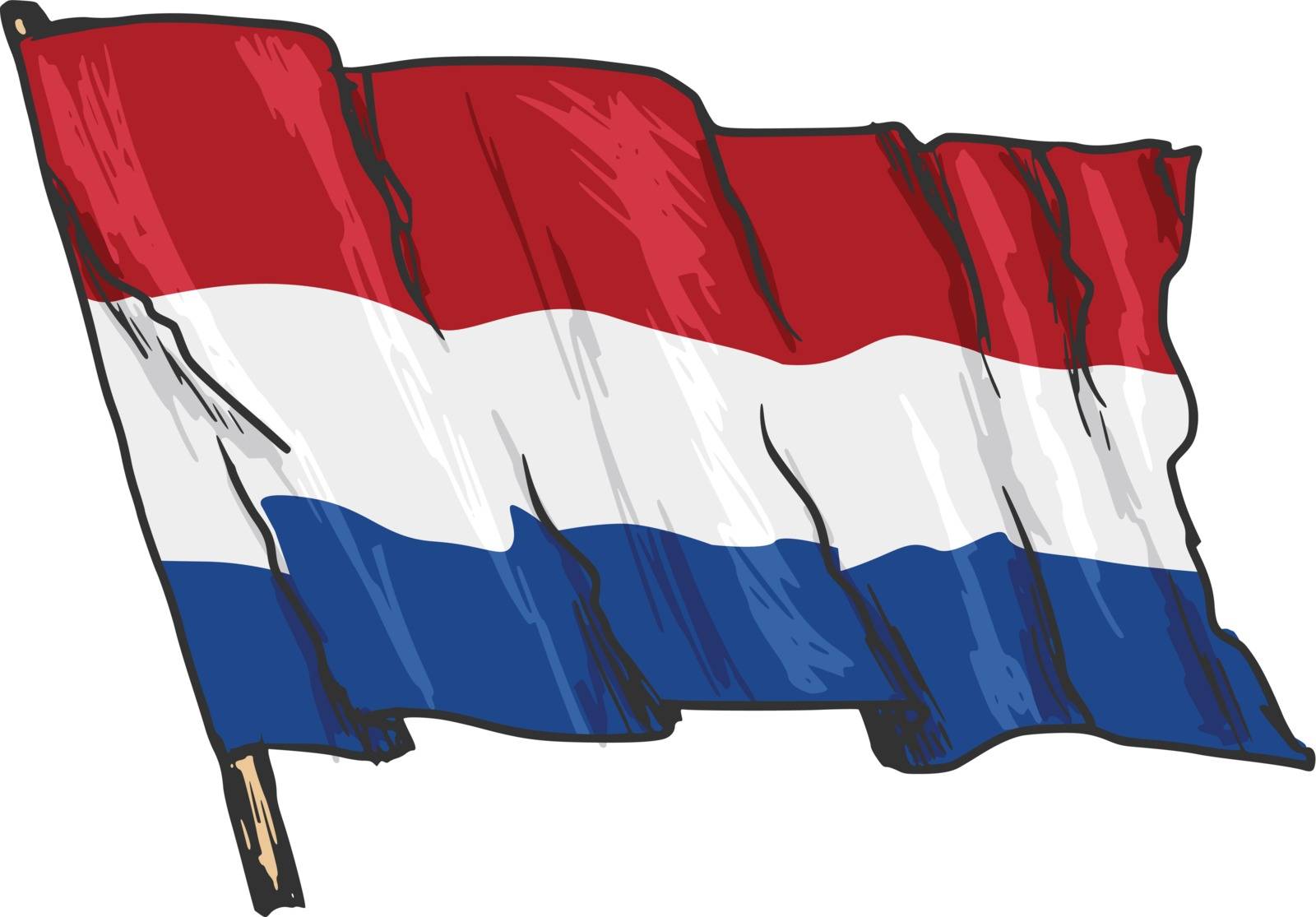 hand drawn, sketch, illustration of flag of Netherlands