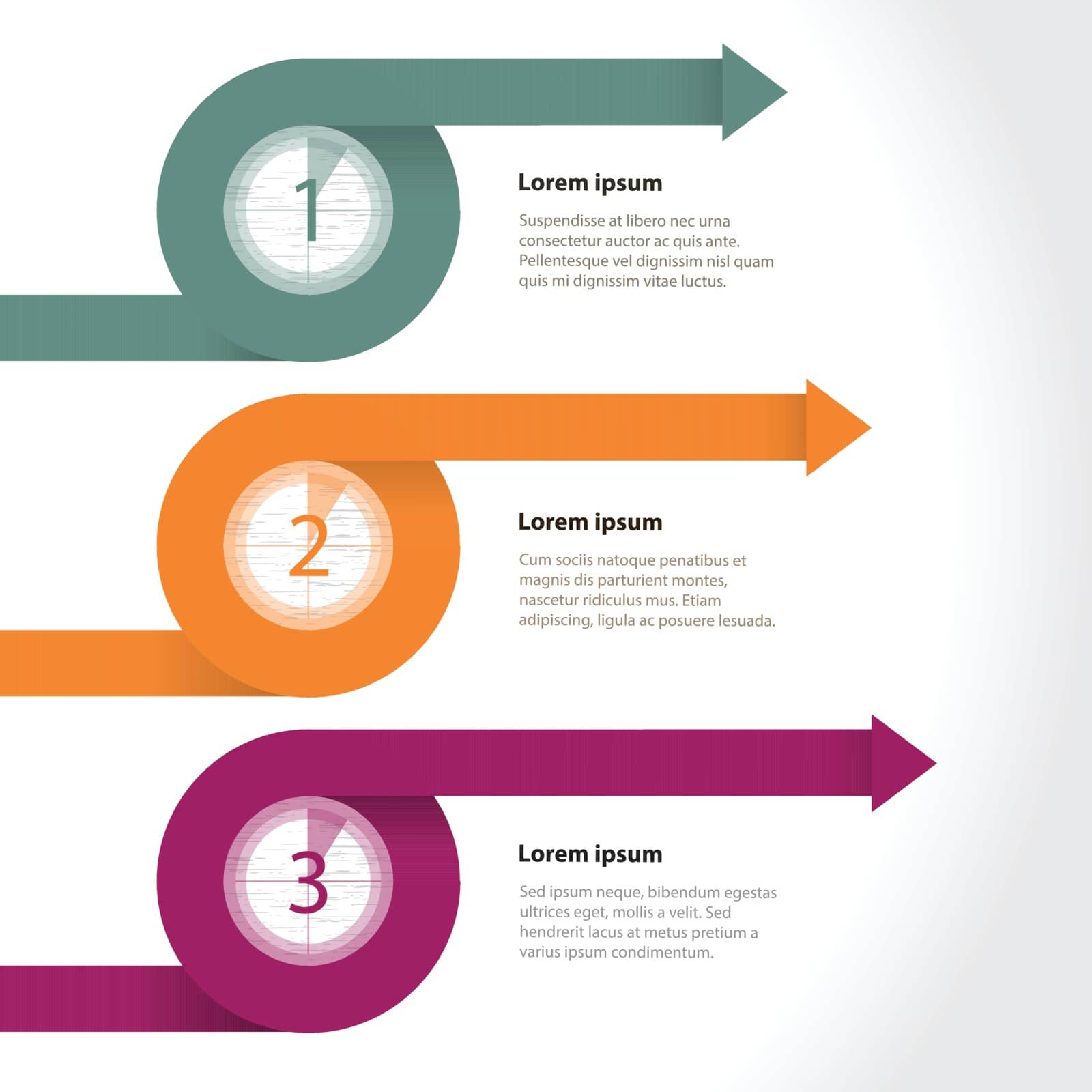 Curling arrows infographic template with countdown gradation