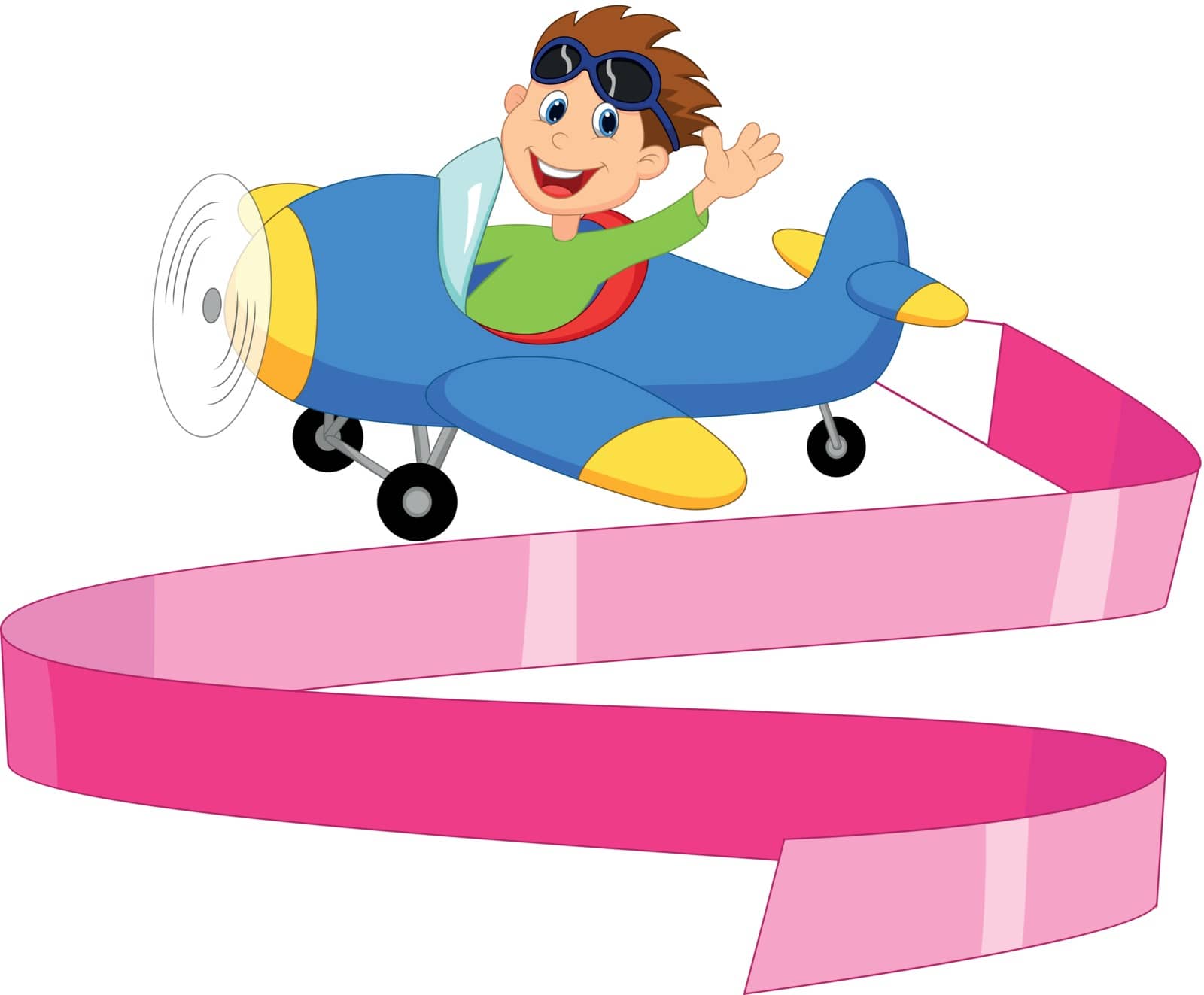 Vector illustration of Little Boy Operating a Plane with blank sign