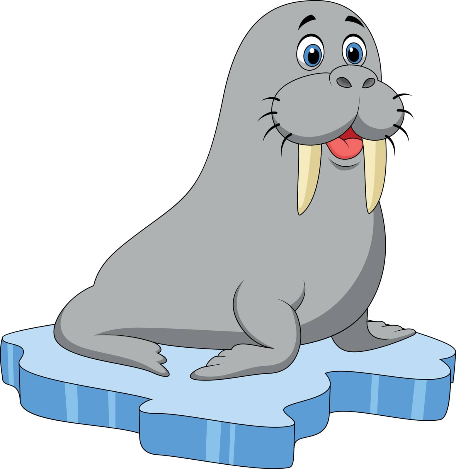 Vector illustration of Walrus cartoon on ice