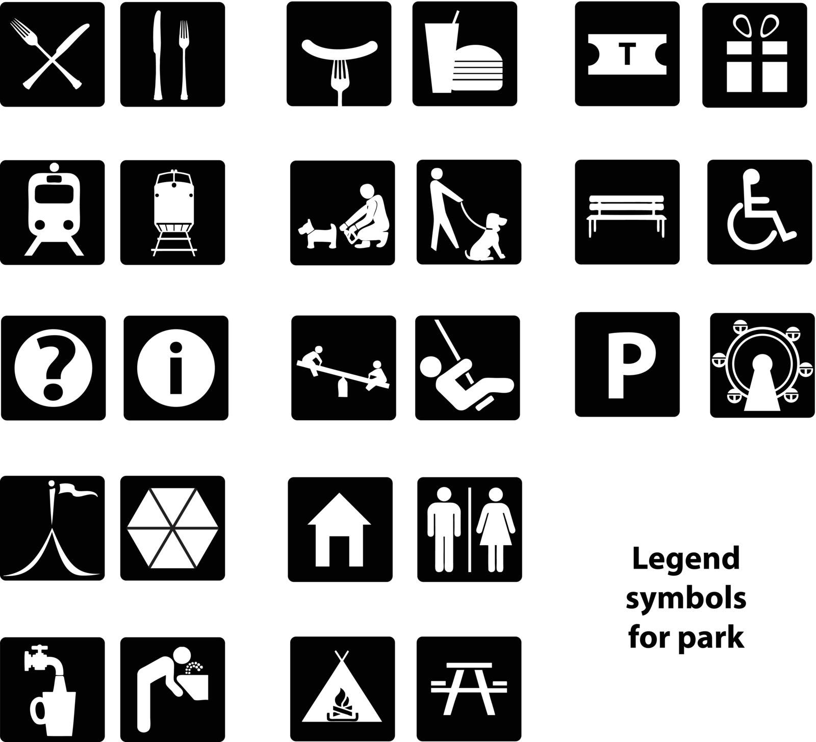 Cartographic symbols in the park. Vector illustration.