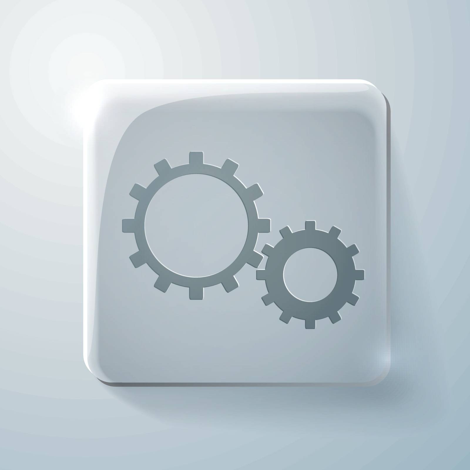 Glass square icon with highlights.  symbol settings. cogwheel