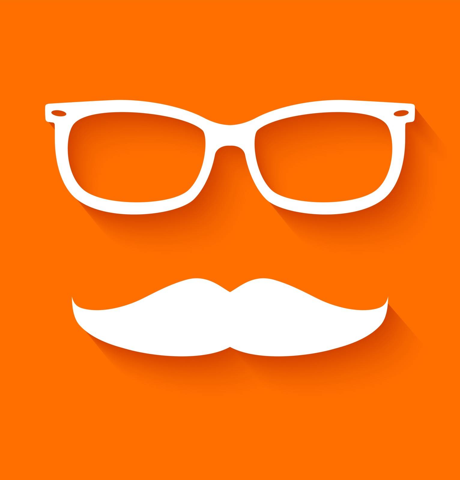 White hipster glasses and mustache on orange background. Vector illustration