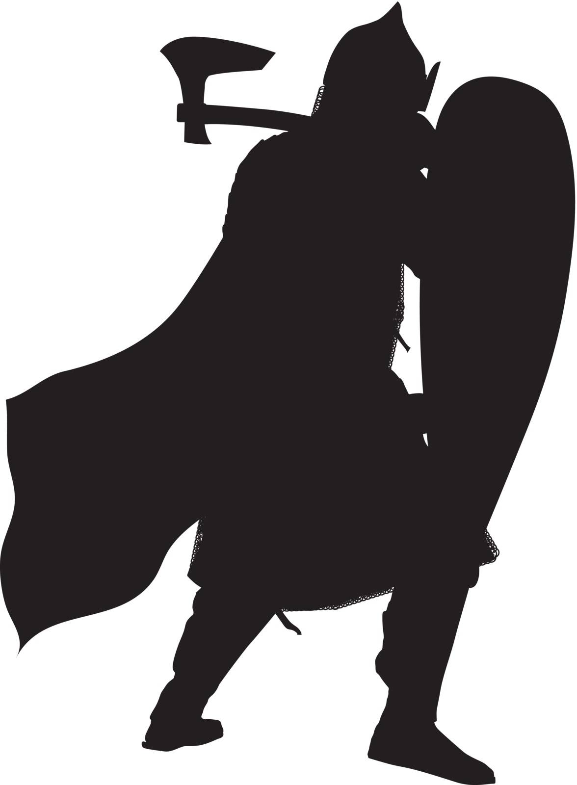Slavic warrior with axe and shield detailed vector silhouette. EPS 8