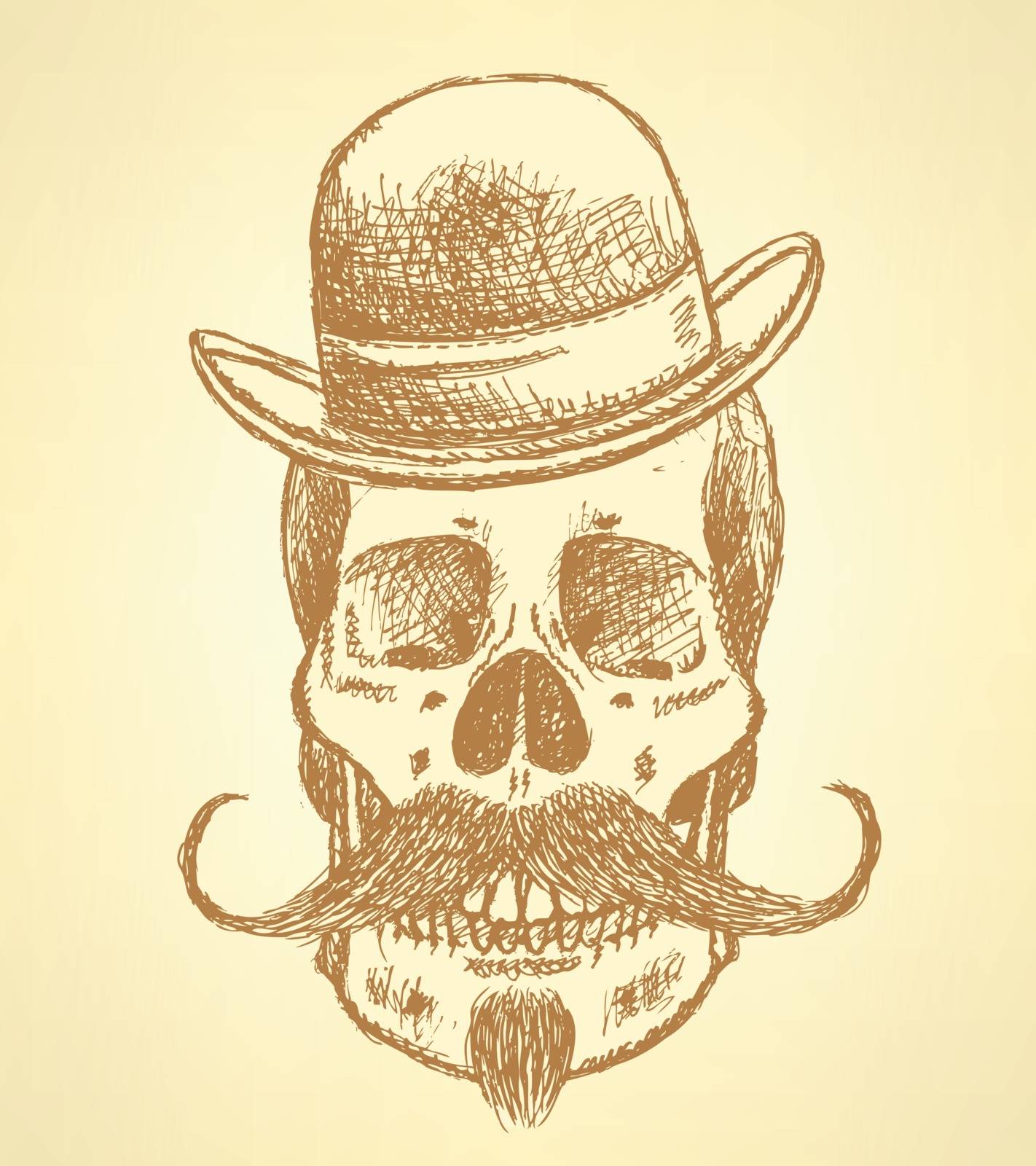 Sketch scull with mustache and in hat by KaLi