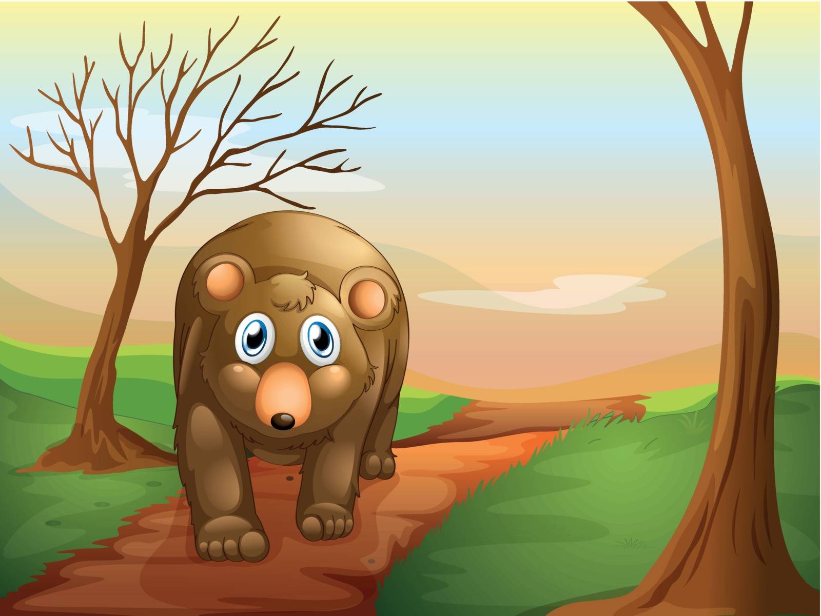 Illustration of the lonely bear walking
