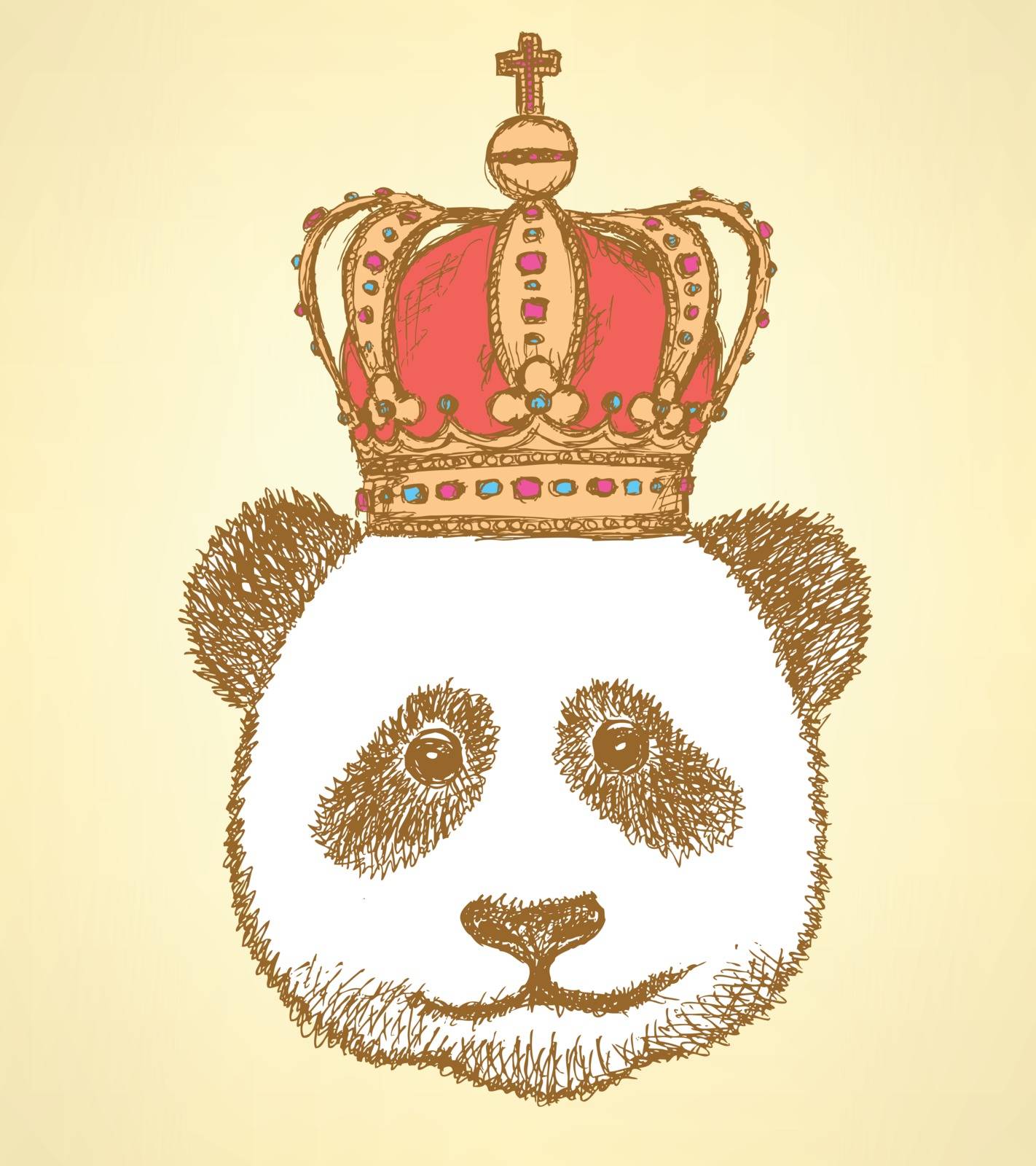 Sketch panda in crown, vintage background by KaLi