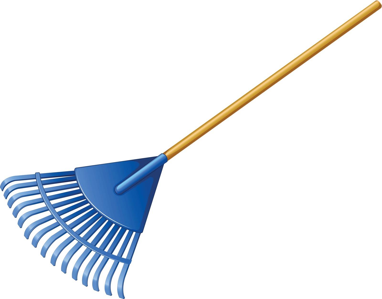 Illustration of a blue rake on a white background