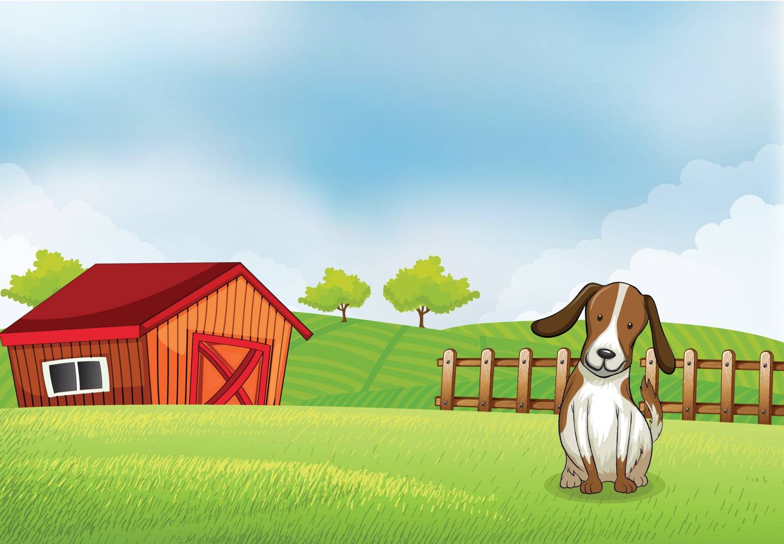 Illustration of a puppy in the farm