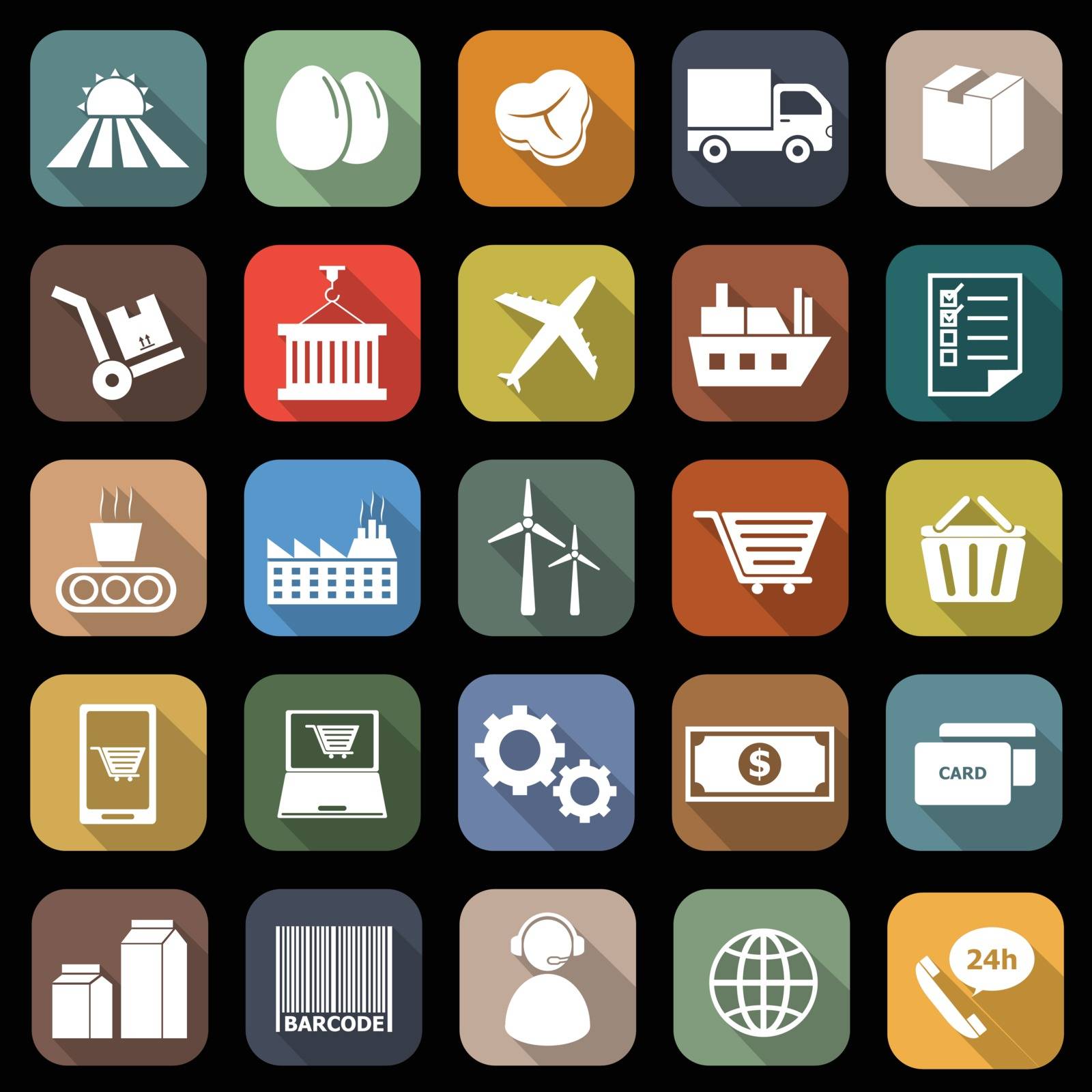 Supply chain flat icons with long shadow by punsayaporn