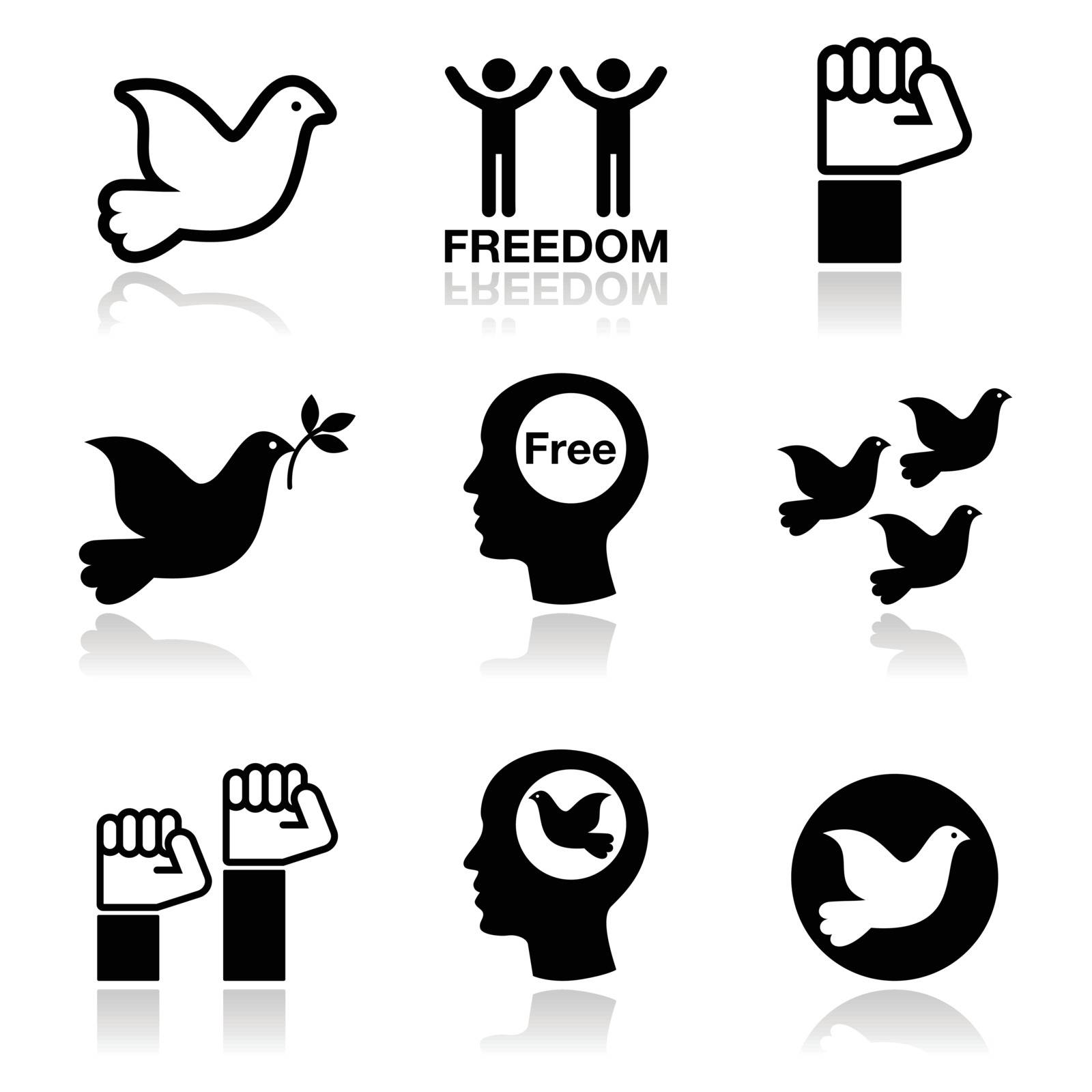 Freedom icons set - dove and fist symbols by RedKoala