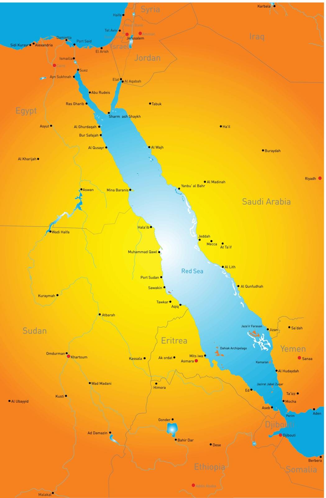 Vector color map of Red Sea region