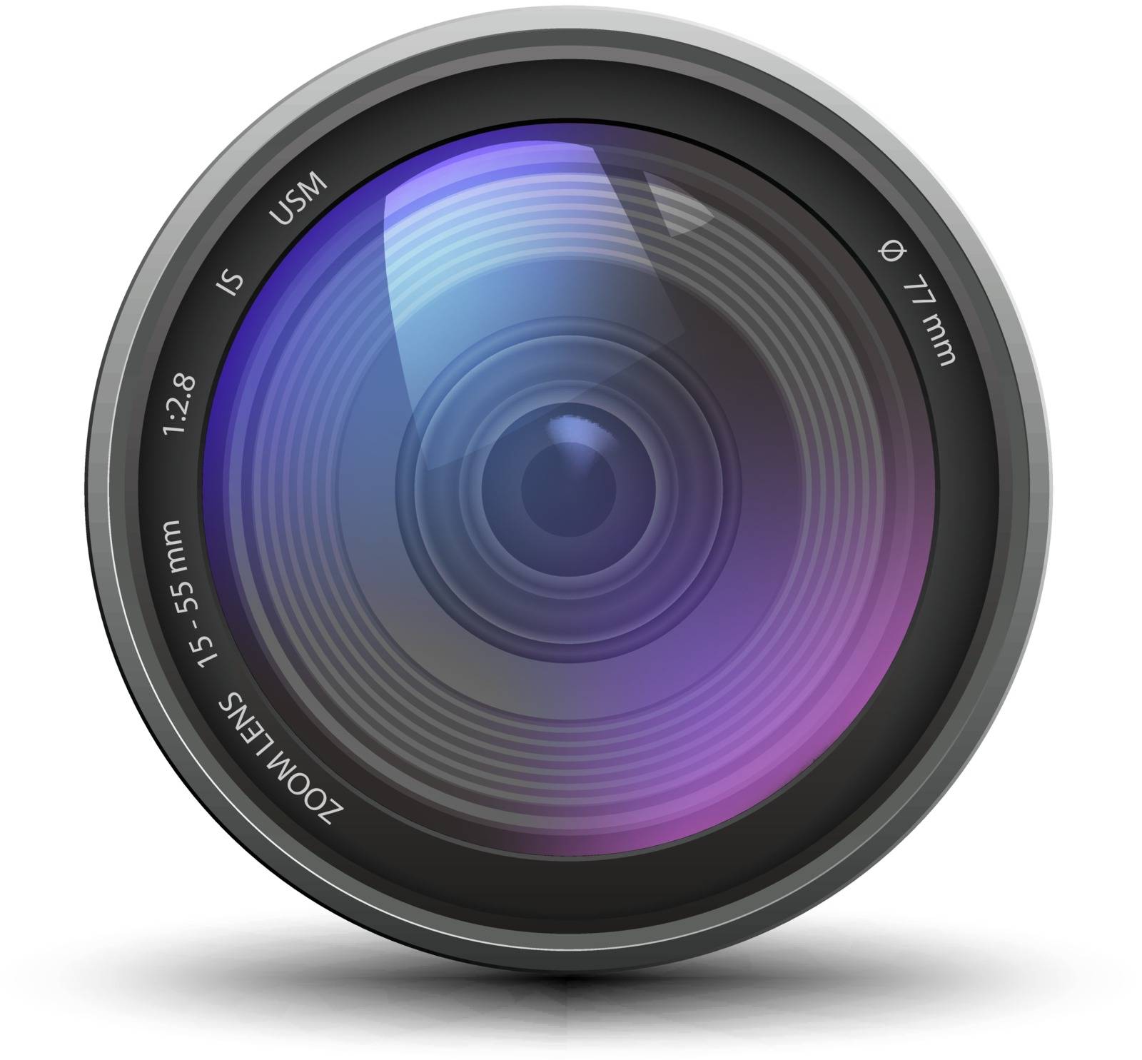 Realistic vector illustration of a camera zoom lens with cool colorful reflection