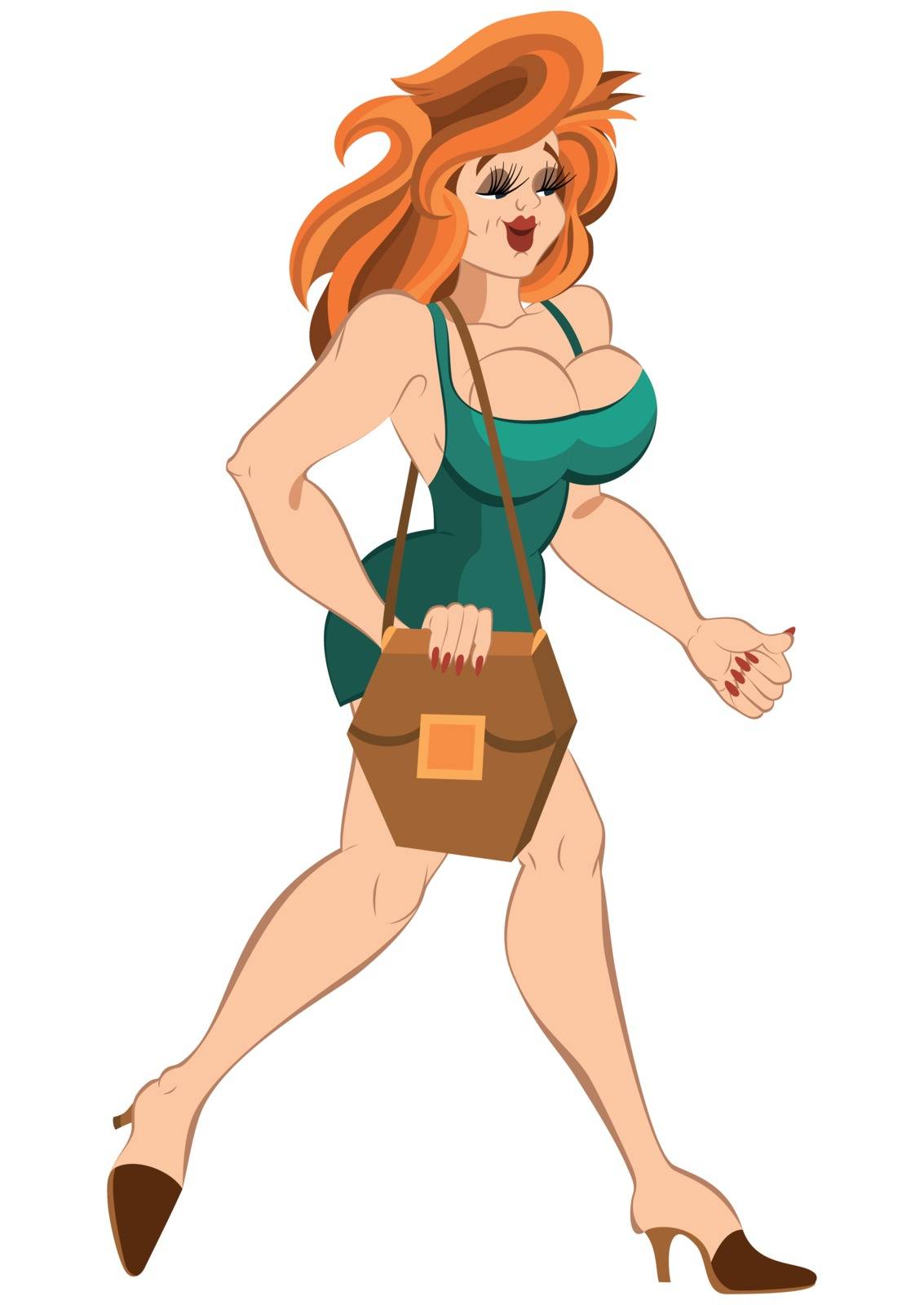 Cartoon girl in short  dress and red hair walking with purse by Zebra-Finch